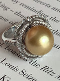 New Moraglione 18ct Gold and Diamond Golden South Sea Pearl Ring Size N.5 -R148