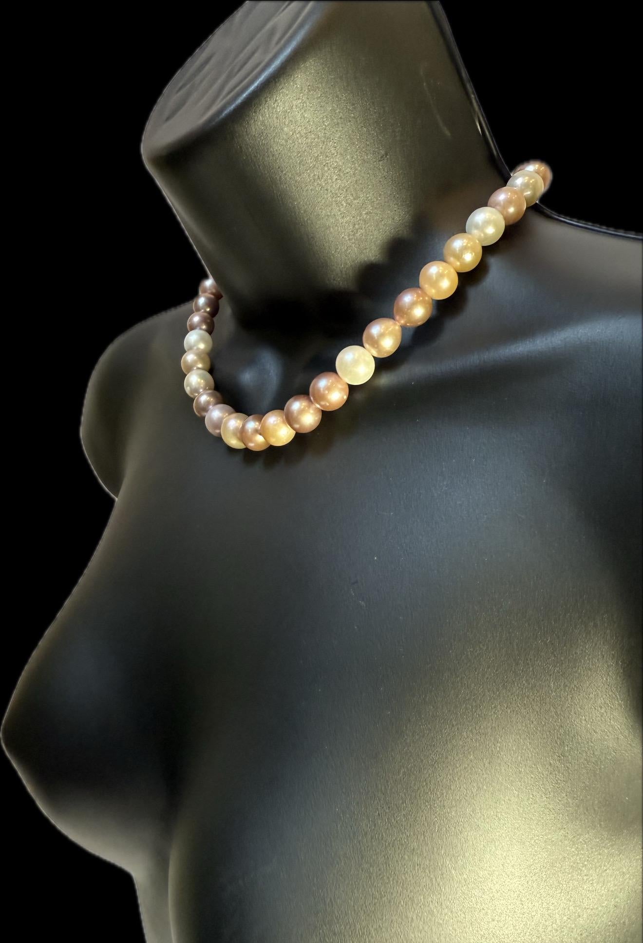 Mulicolour Freshwater Pearl Necklace Huge 11mm Pearls - Princess Length Silver Clasp - N010