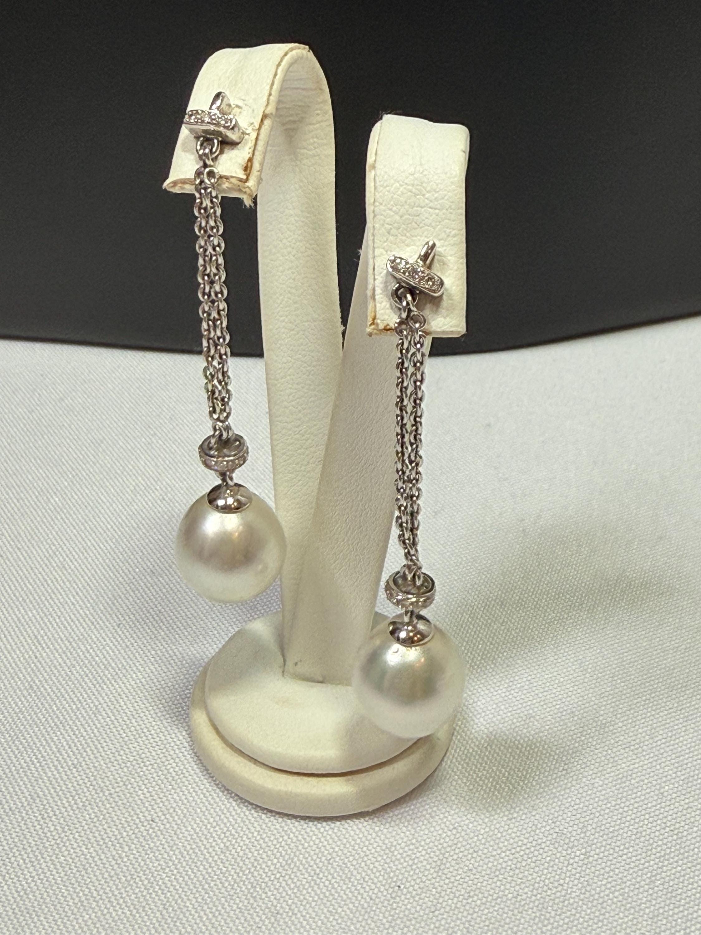 18ct White Gold Diamond Genuine Huge 14mm South Sea Pearl Necklace and Earrings - N025