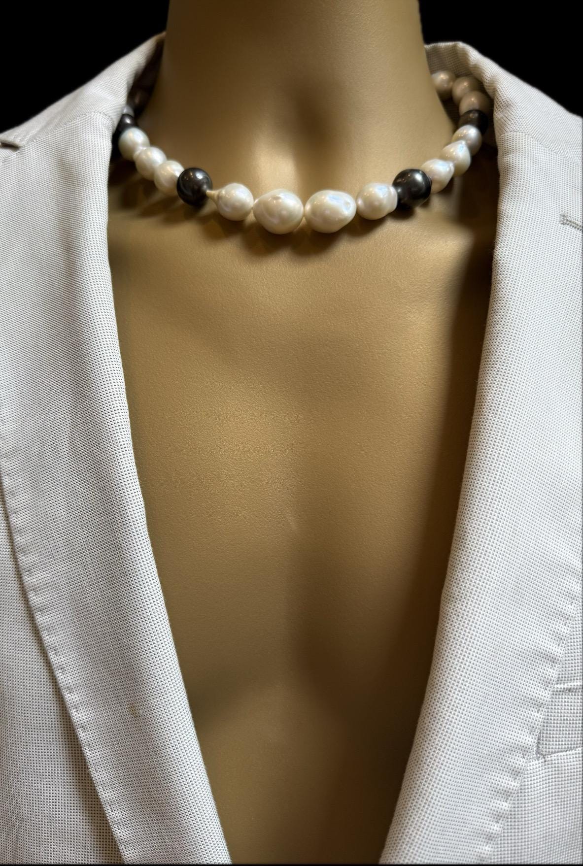 Baroque South Sea & Tahitian Pearl Necklace - 17mm, Silver Clasp - N-030
