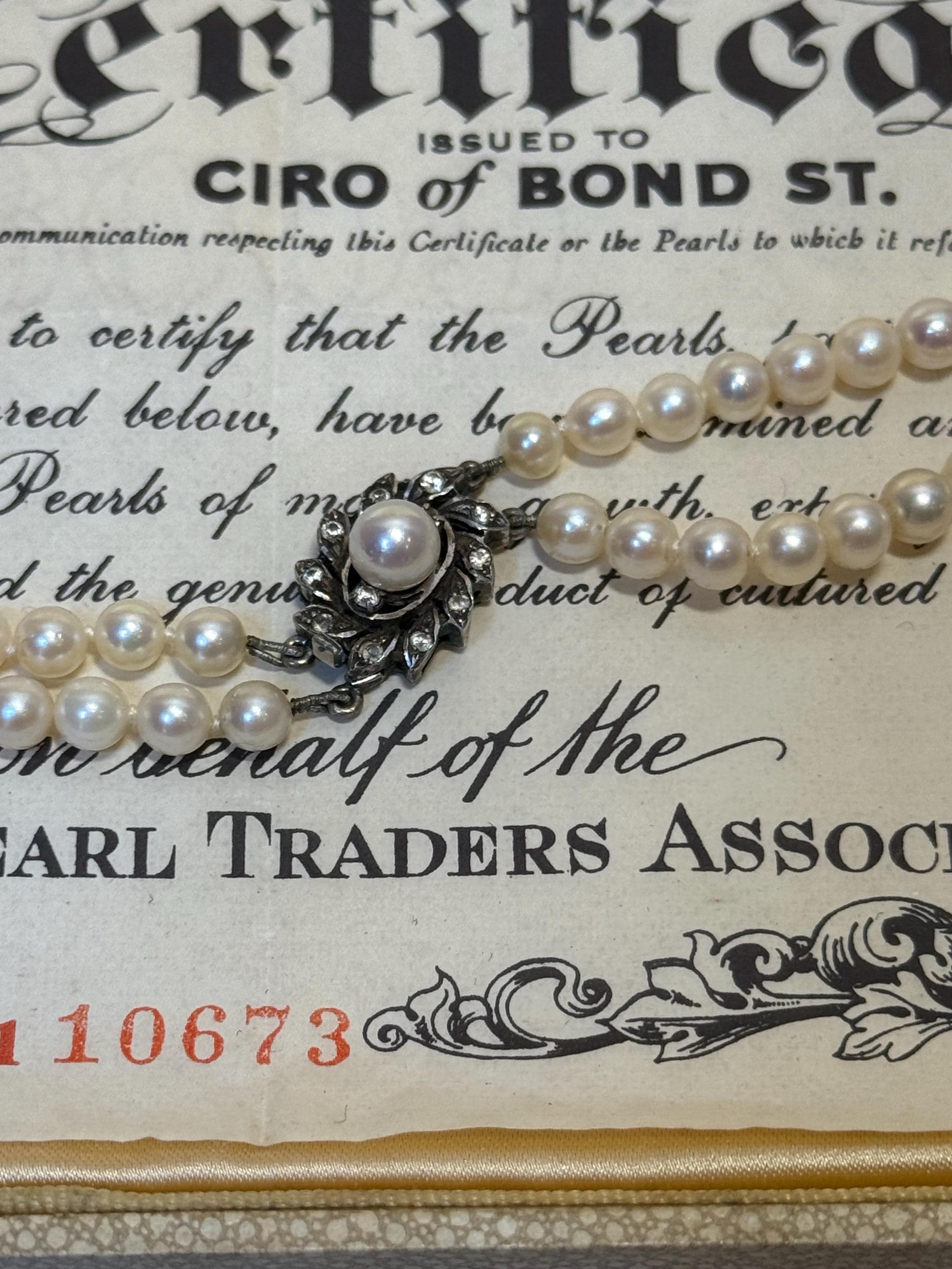 Vintage Ciro Saltwater Akoya Pearl Graduated Double Strand Necklace With Original Box and Certificate- N-002
