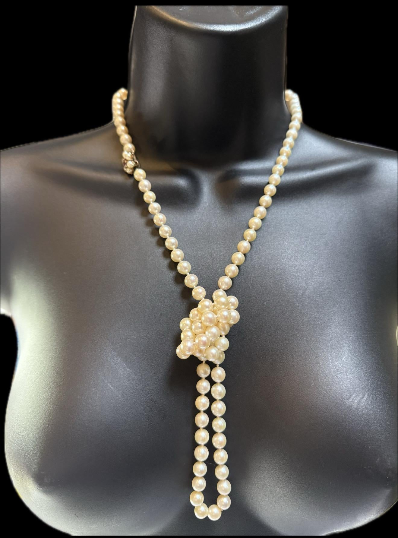 Vibtage 9ct Gold Amethyst Rope Length 36in Japanese Saltwater Akoya Pearl Necklace - N027