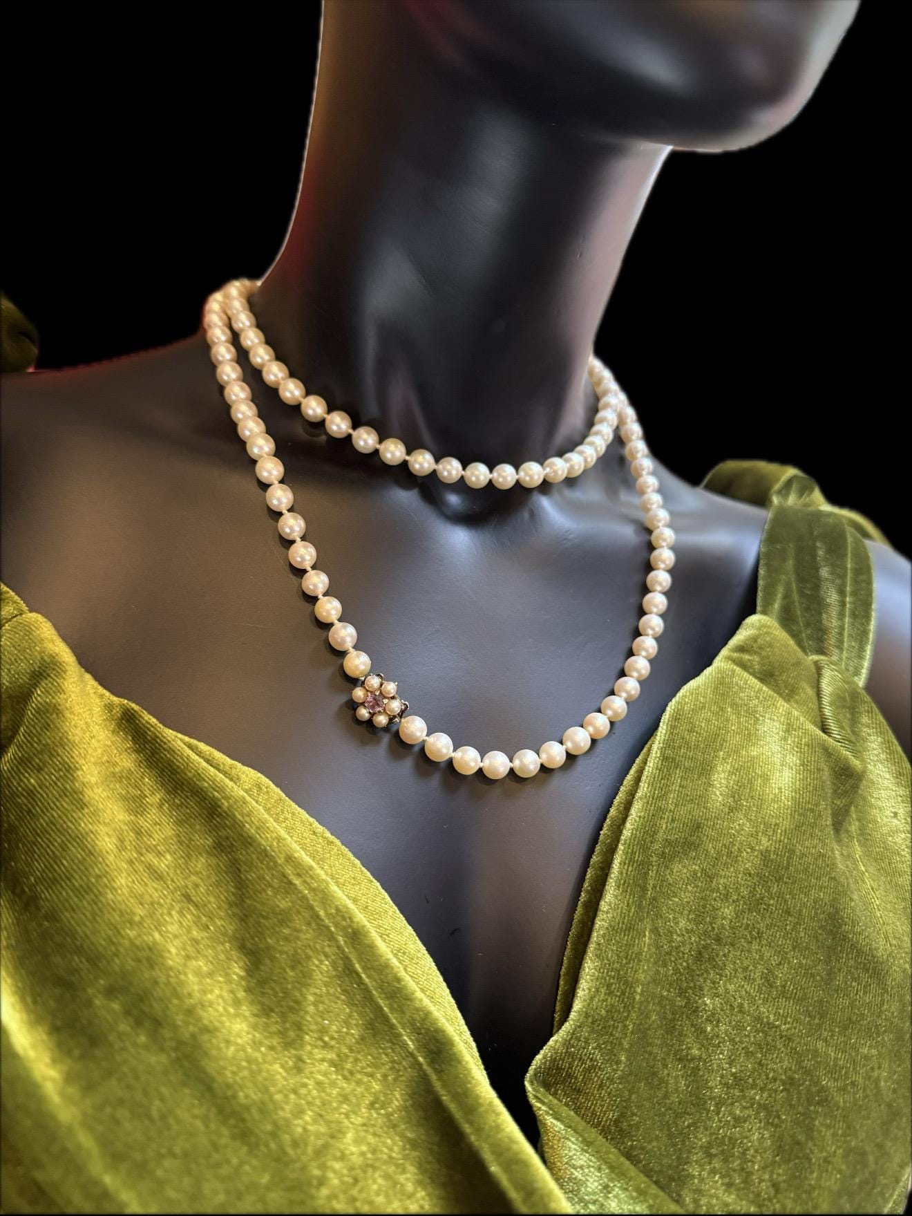 Vibtage 9ct Gold Amethyst Rope Length 36in Japanese Saltwater Akoya Pearl Necklace - N027