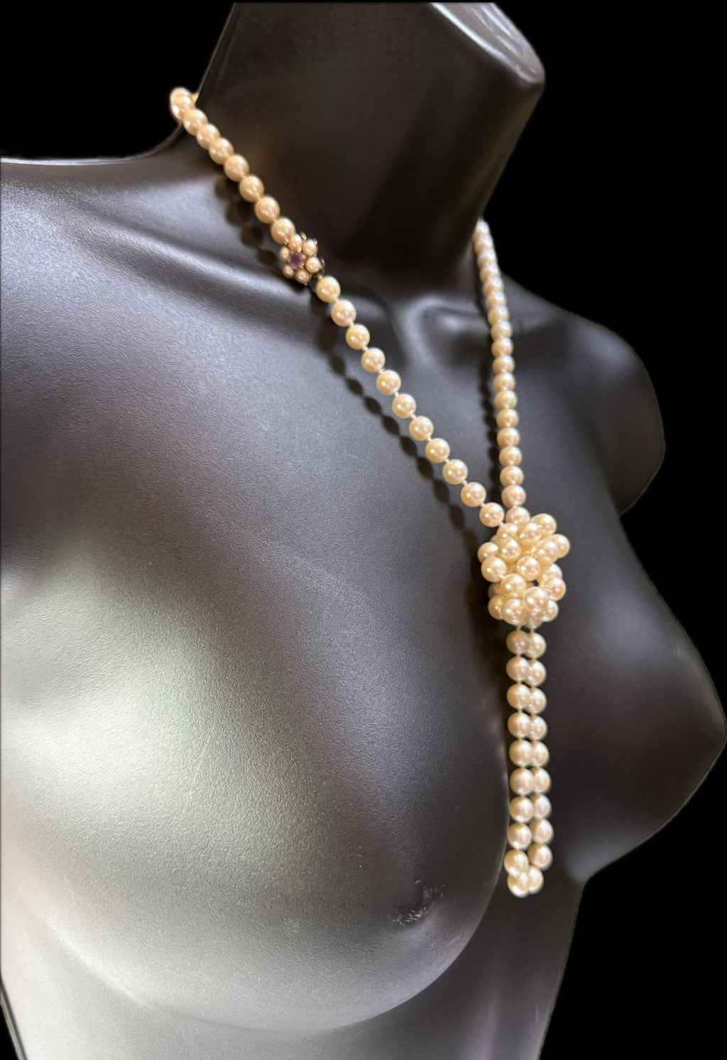 Vibtage 9ct Gold Amethyst Rope Length 36in Japanese Saltwater Akoya Pearl Necklace - N027