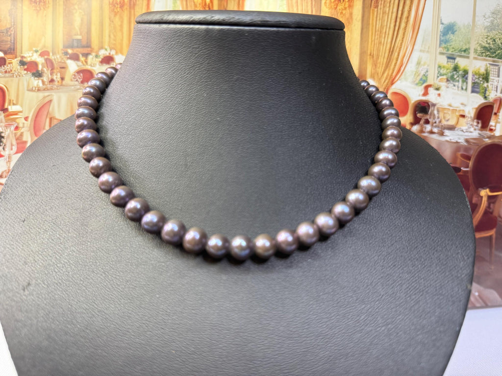 Vintage 14ct Gold Round 8mm Real Aubergine Freshwater Pearl Men’s Necklace - N031