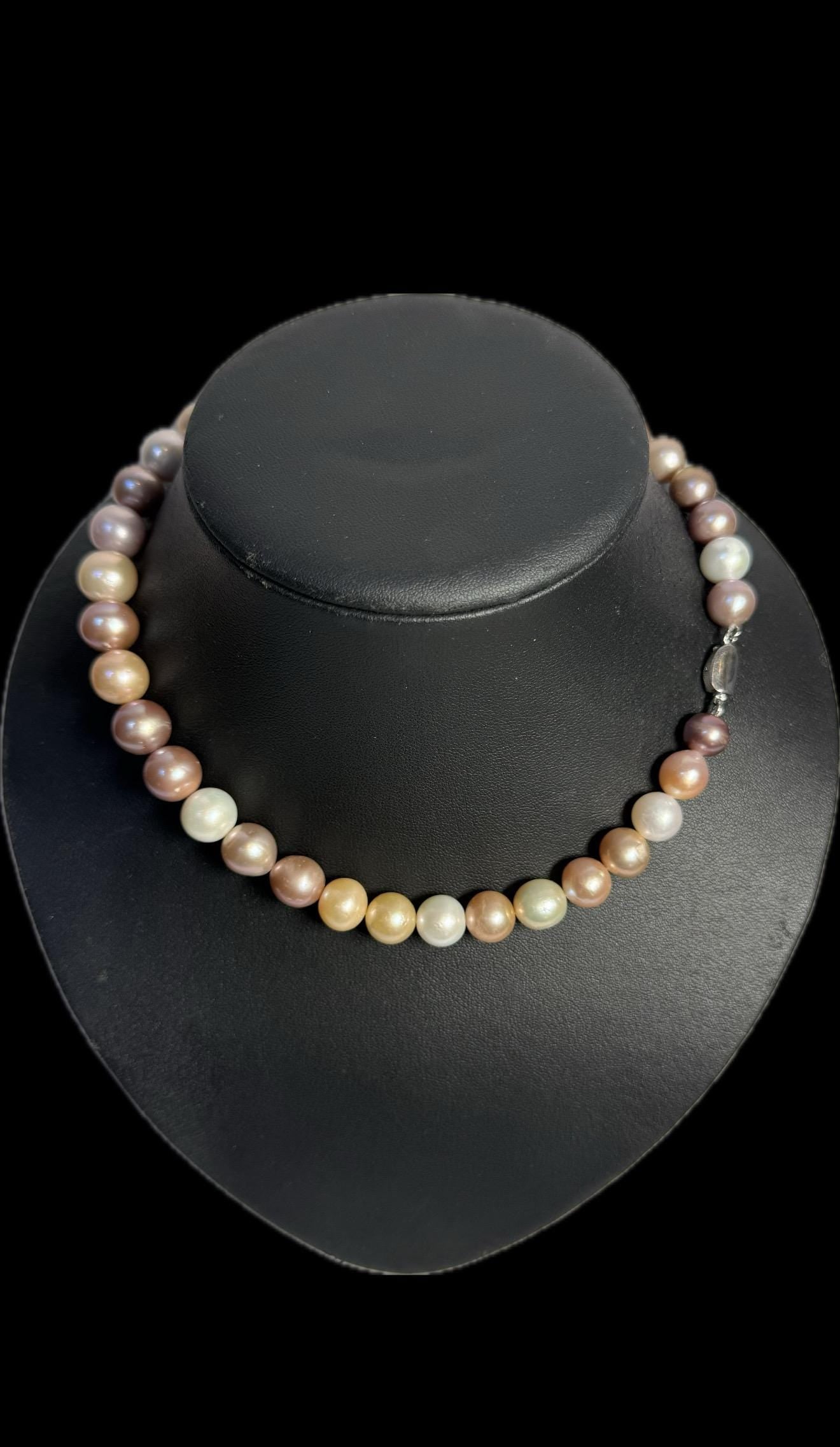 Mulicolour Freshwater Pearl Necklace Huge 11mm Pearls - Princess Length Silver Clasp - N010
