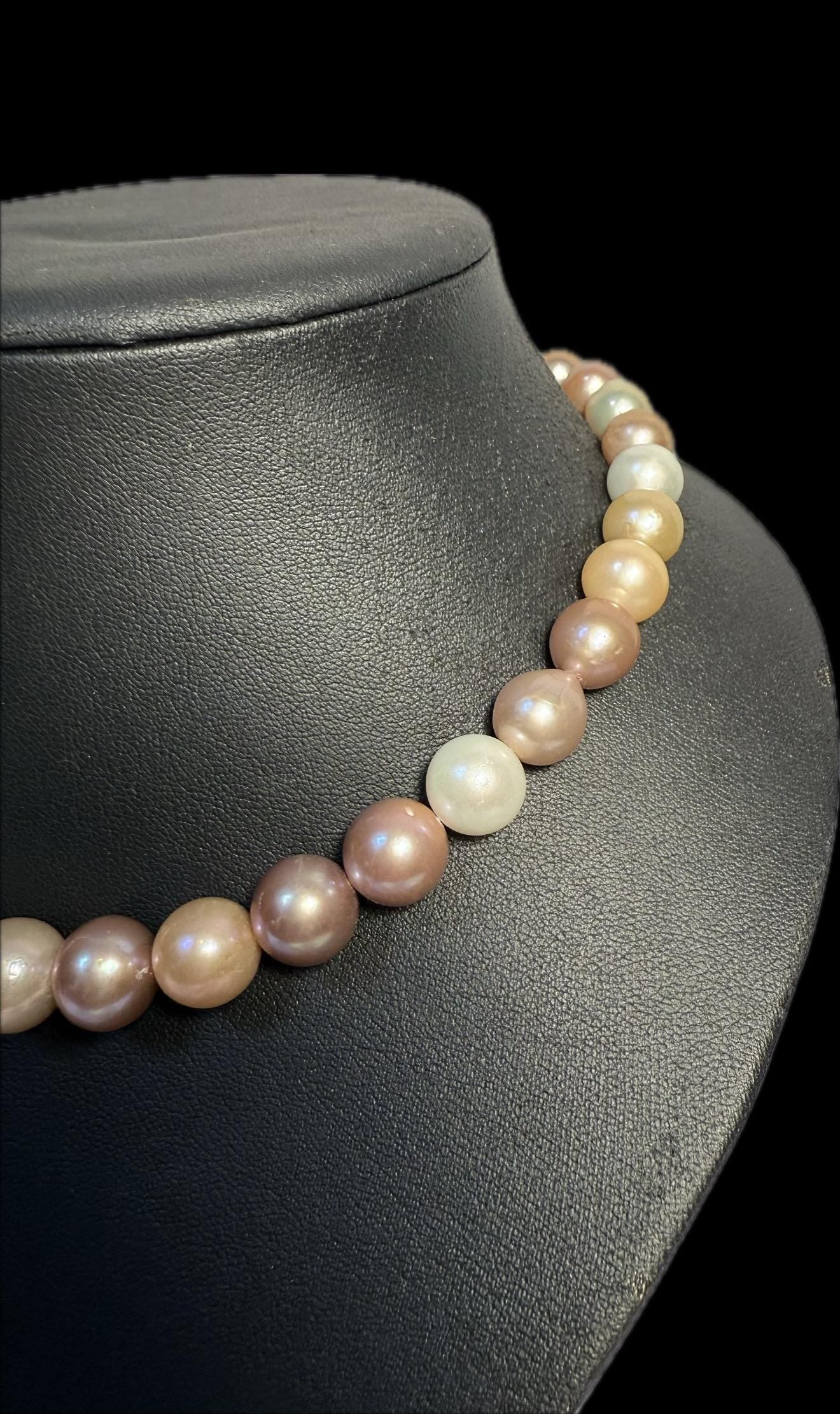 Mulicolour Freshwater Pearl Necklace Huge 11mm Pearls - Princess Length Silver Clasp - N010