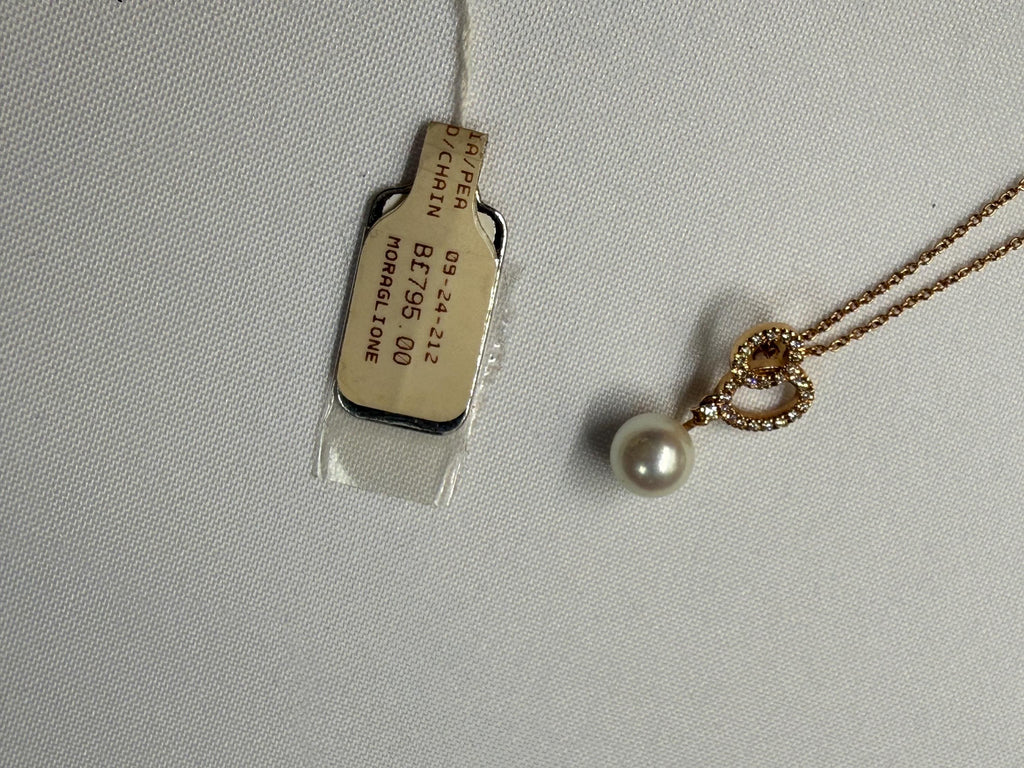 New Moraglione 18ct Rose Gold Diamond Pendant with Chain - N-045