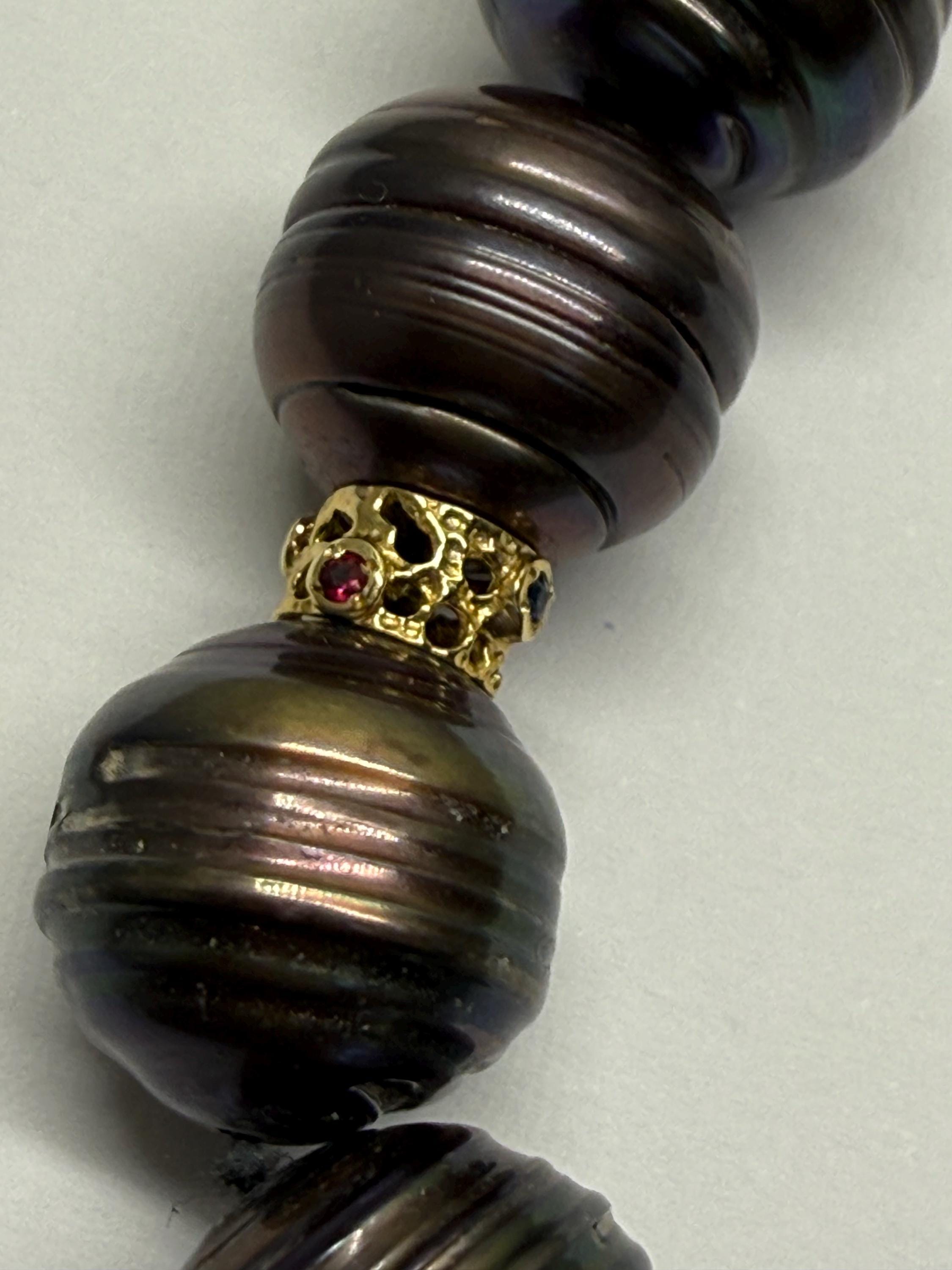 New 14ct Ruby, Sapphire, Emerald, Diamond Heavy Tahitian Pearl Necklace with 14ct Gem Set clasp -N018