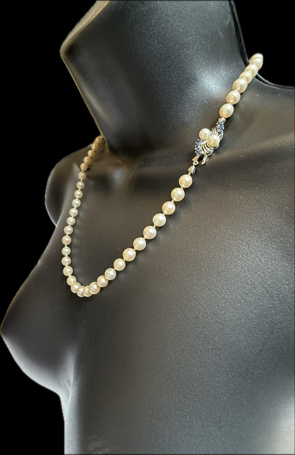 Vintage 14ct Gold Sapphire Saltwater Akoya Pearl Necklace 21 inch - Boxed N-051