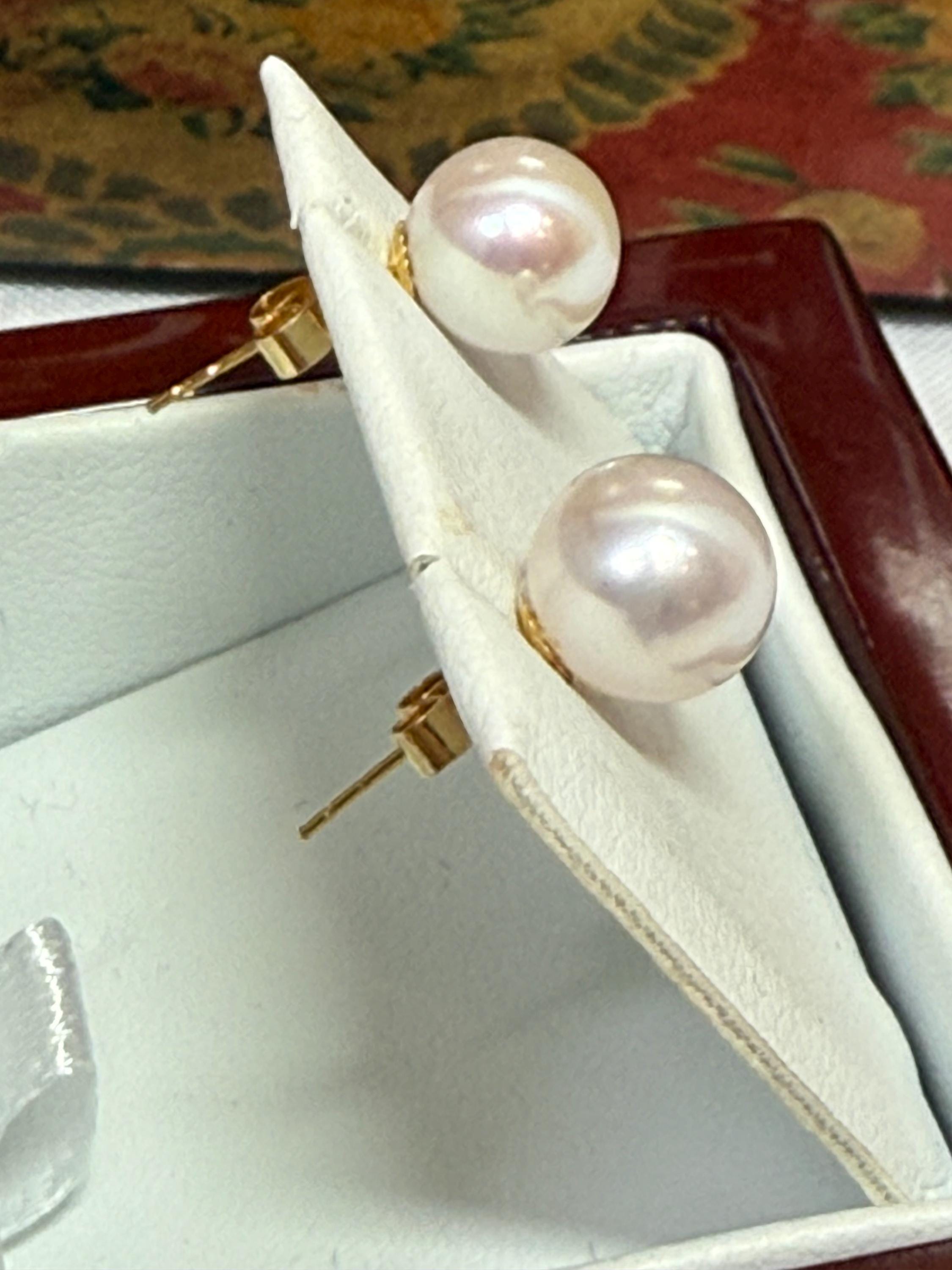 18ct Yellow Gold 7.3mm AAA+ Akoya Saltwater Pearl Stud Earrings- E004