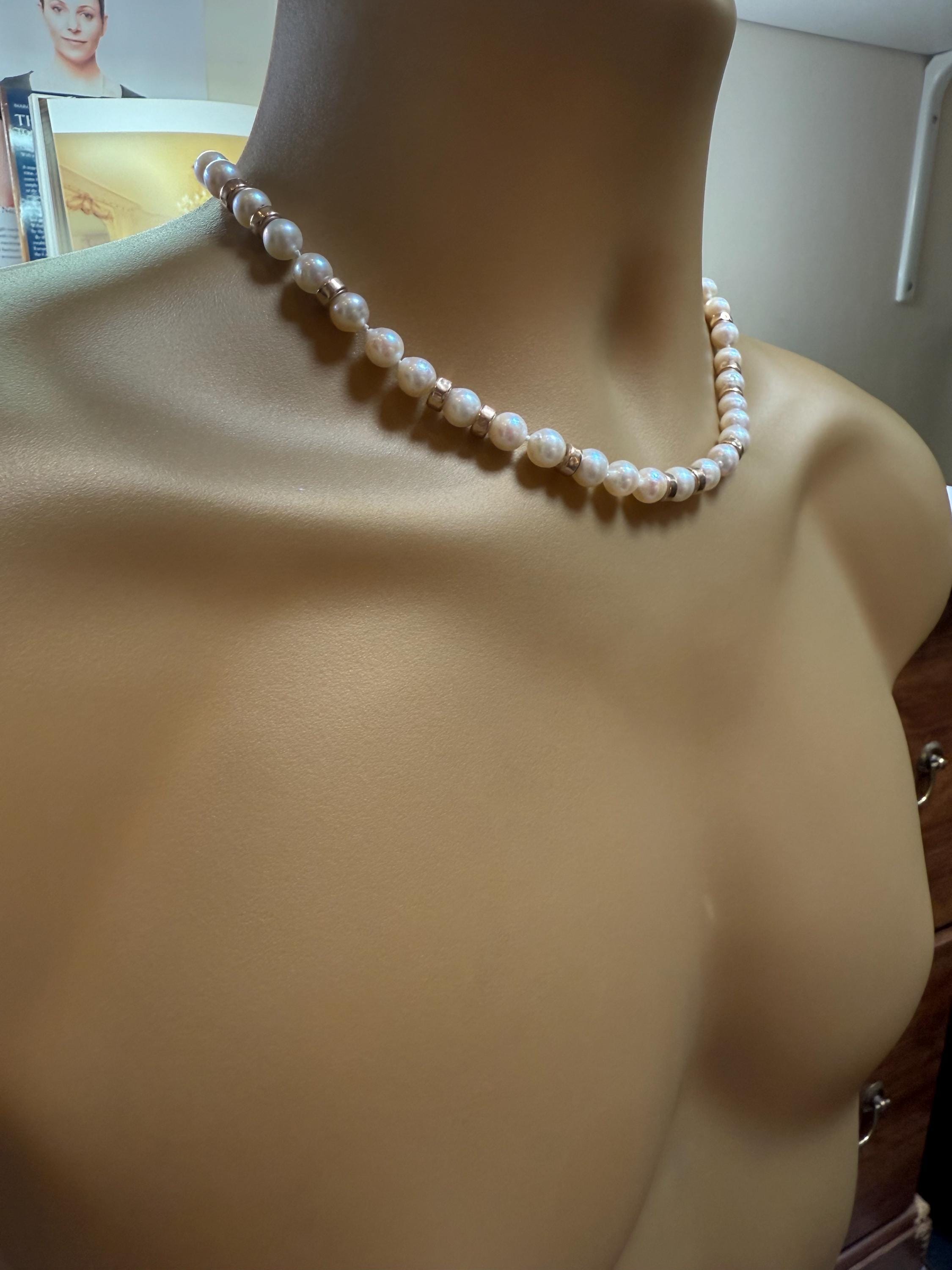 Vintage 9ct Gold Akoya Saltwater Pearl Necklace - N035