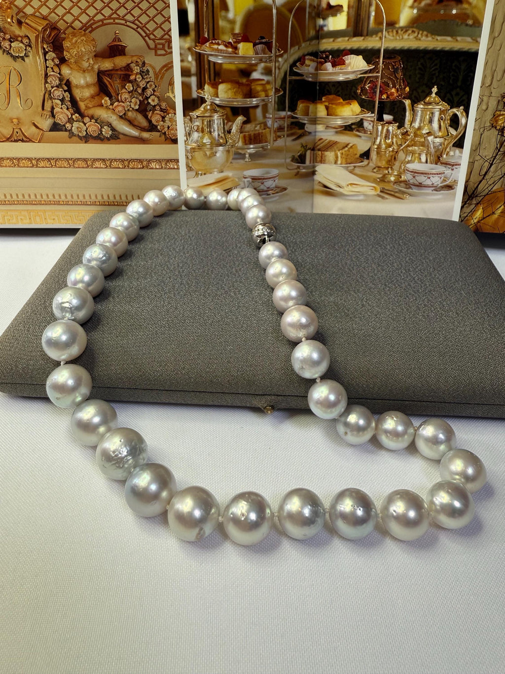 Vintage South Sea Pearl Necklace - 18ct Gold, Diamond Clasp, 19 inch - N037