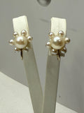 Vintage 1950’s  14ct Gold Daisy Akoya Pearl Earrings For Non-Pierced Ears  E-061