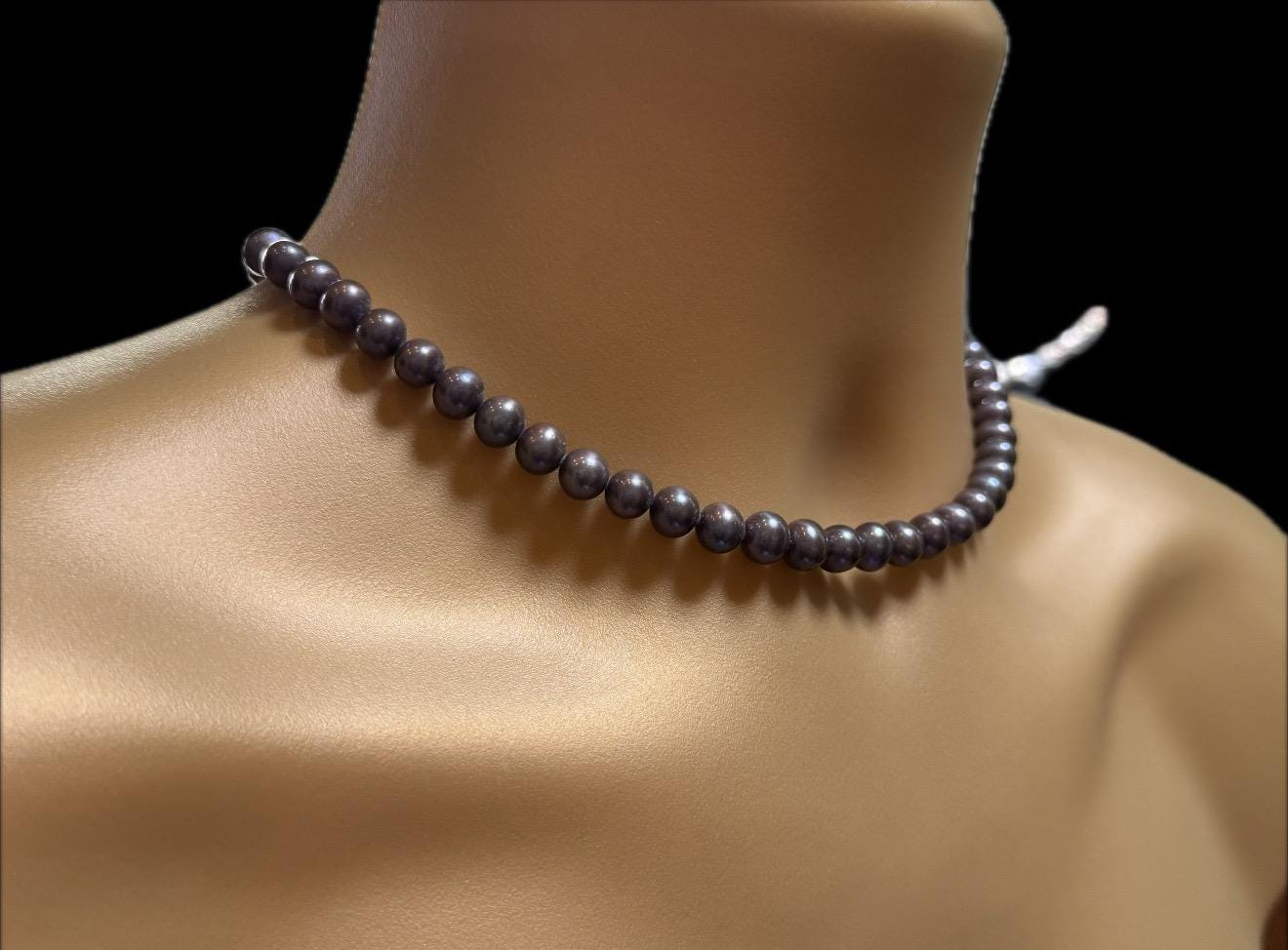Vintage 14ct Gold Round 8mm Real Aubergine Freshwater Pearl Men’s Necklace - N031