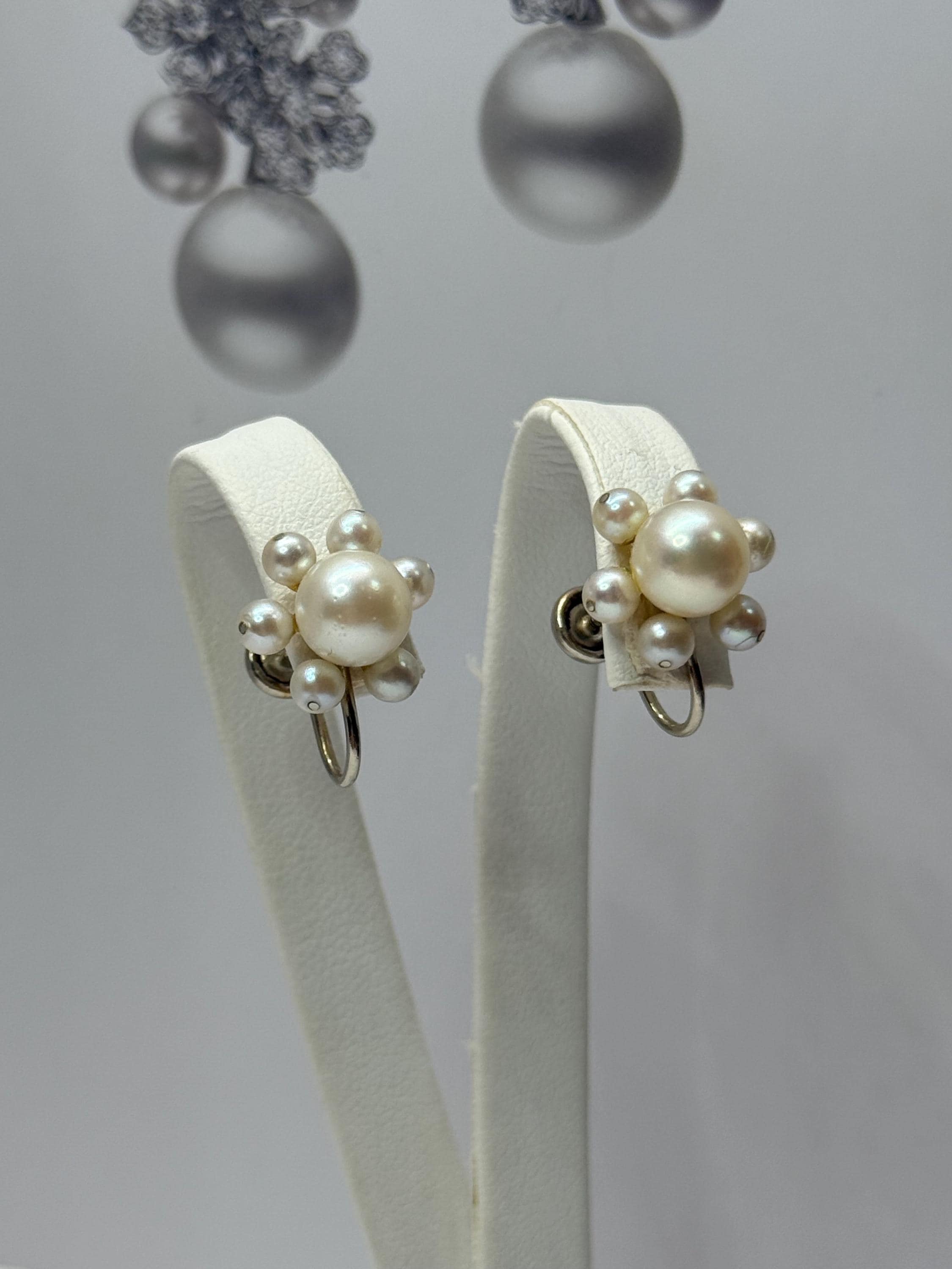 Vintage 1950’s  14ct Gold Daisy Akoya Pearl Earrings For Non-Pierced Ears  E-061