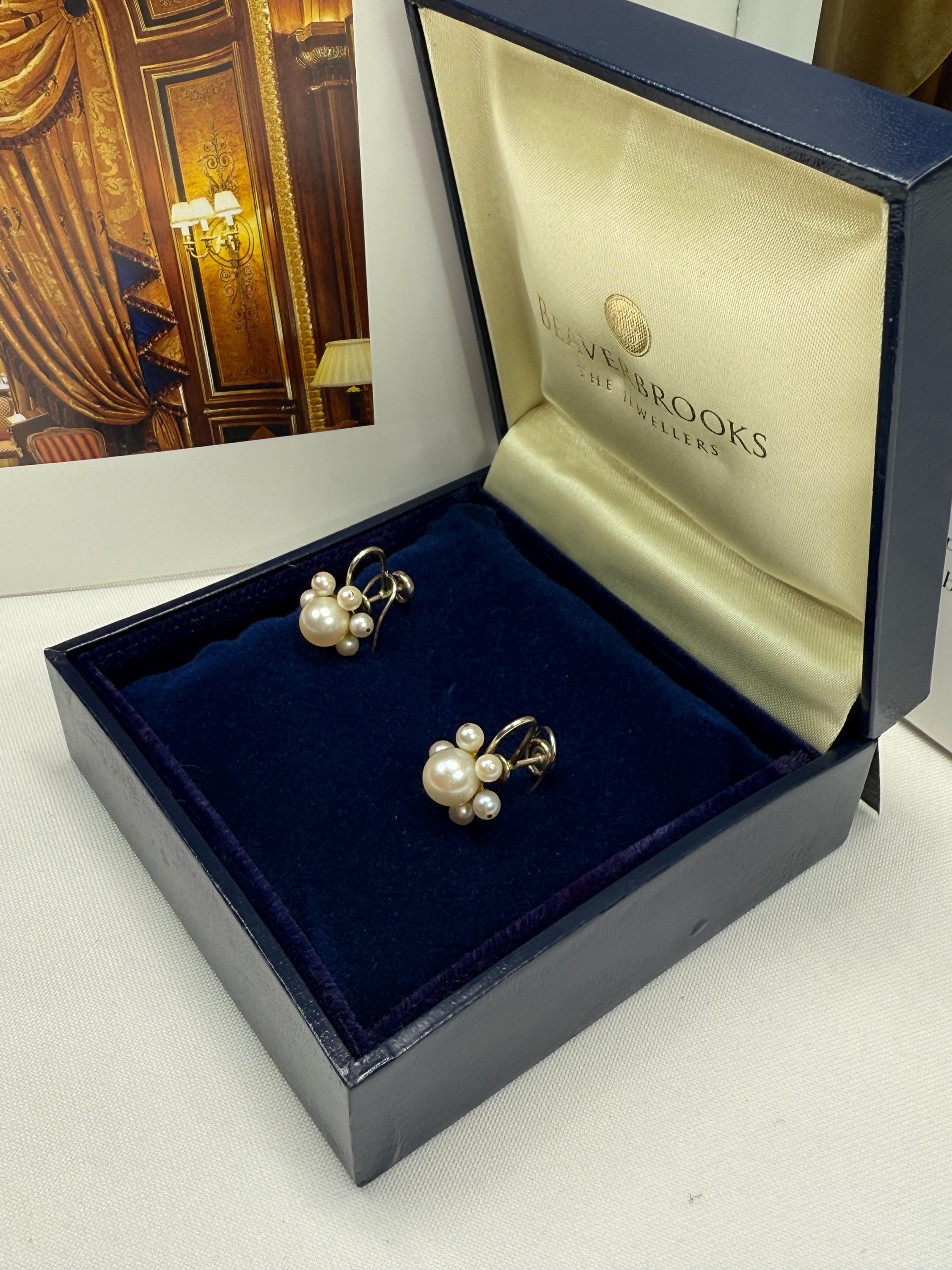 Vintage 1950’s  14ct Gold Daisy Akoya Pearl Earrings For Non-Pierced Ears  E-061