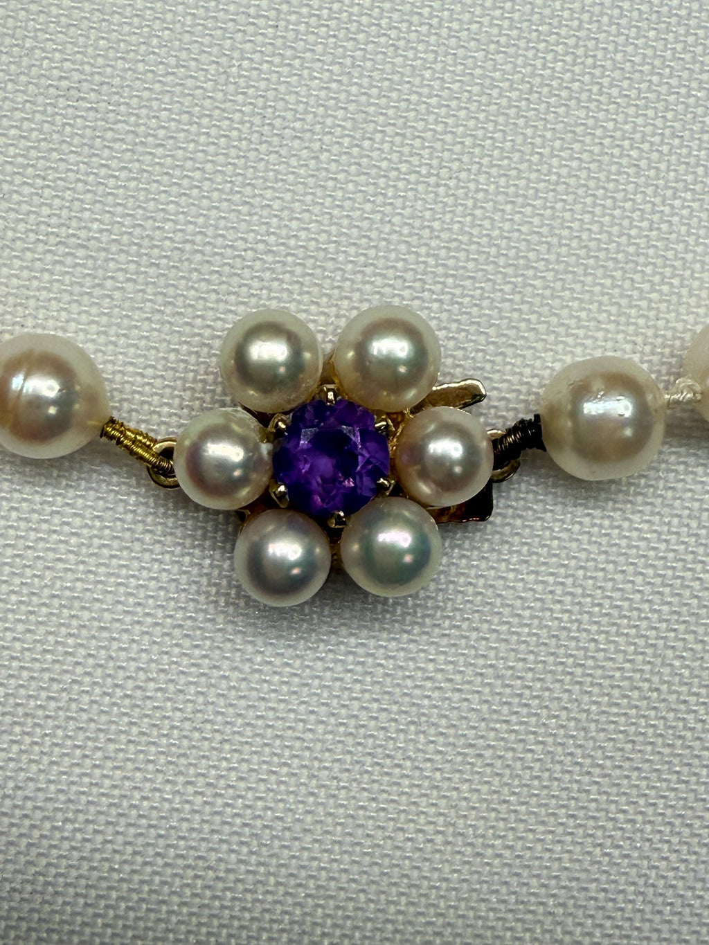 Vintage 9ct Gold Amethyst Japanese Saltwater Akoya Pearl Necklace and Earring  Set Boxed - N024