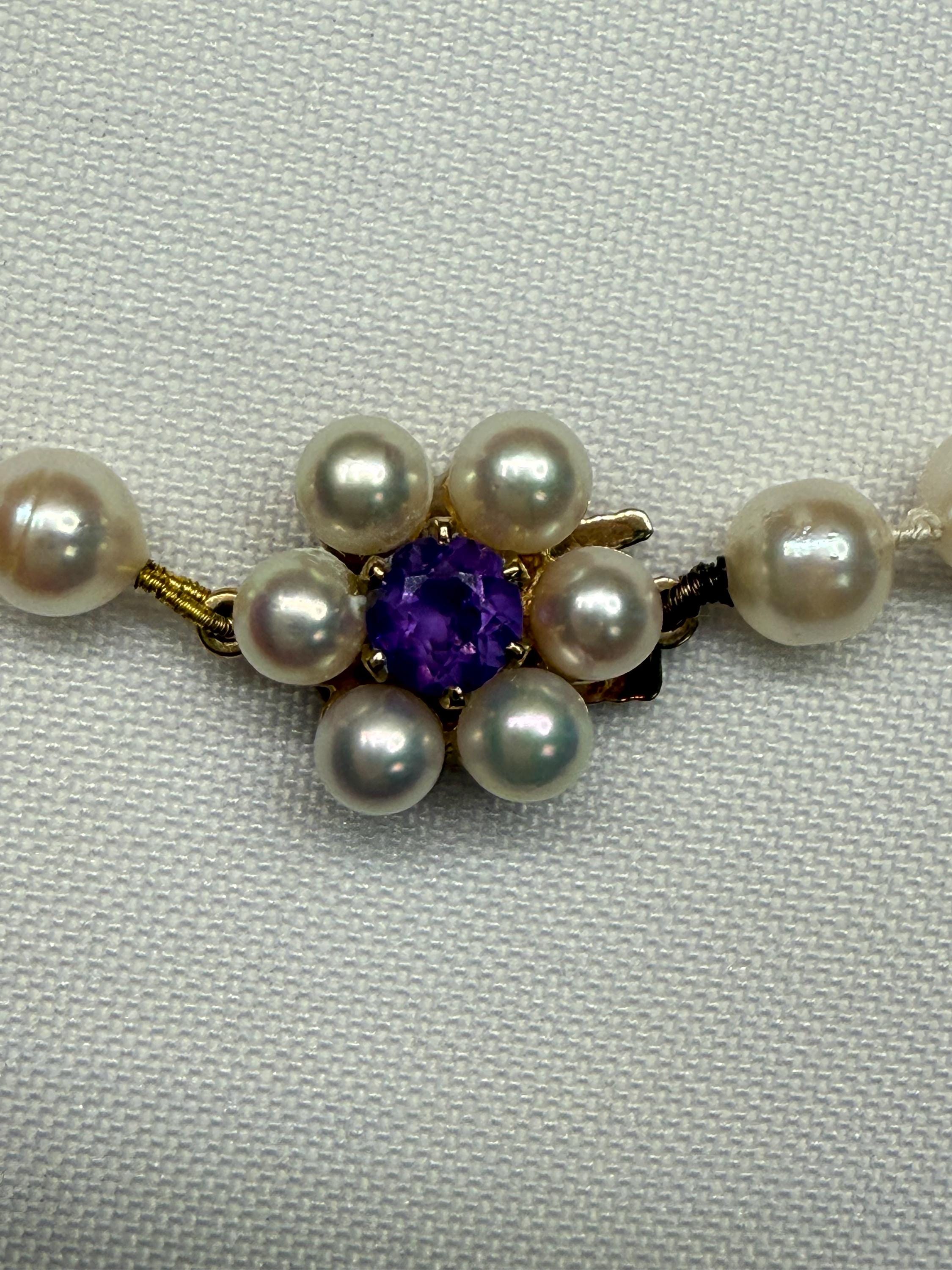Vintage 9ct Gold Amethyst Japanese Saltwater Akoya Pearl Necklace and Earring  Set Boxed - N024