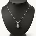 18ct White Gold Tahitian Pearl Diamond Pendant Necklace - N067
