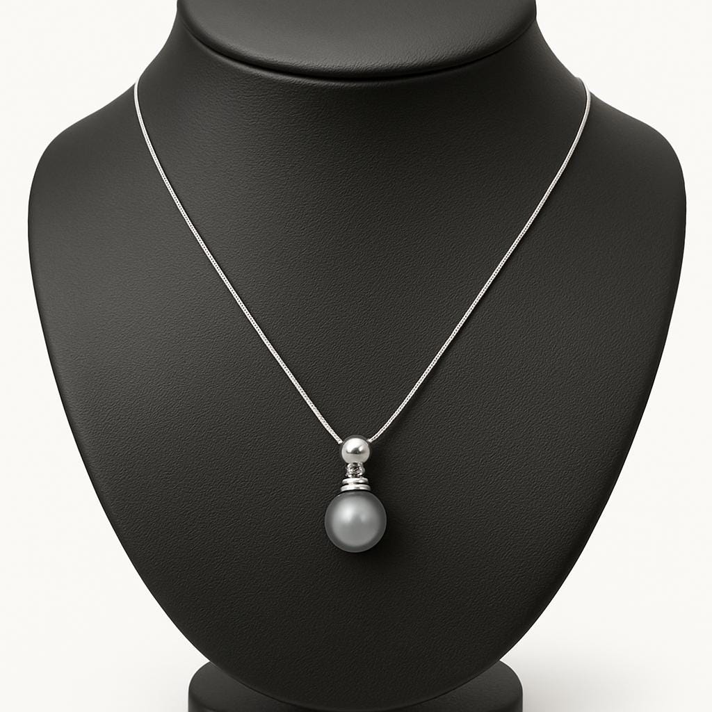18ct White Gold Tahitian Pearl Diamond Pendant Necklace - N067