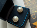 Huge Glamorous 18Ct Freshwater Pearl Stud Earrings 13mm With Box - E083