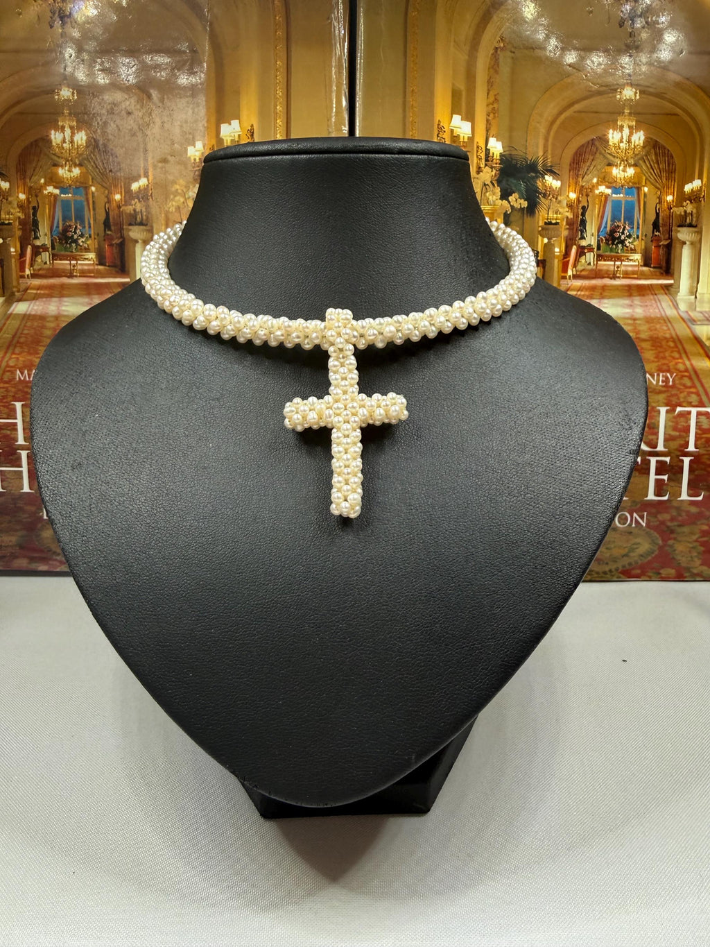 Freshwater Pearl Woven Choker with Detachable Cross - 14ct - N114