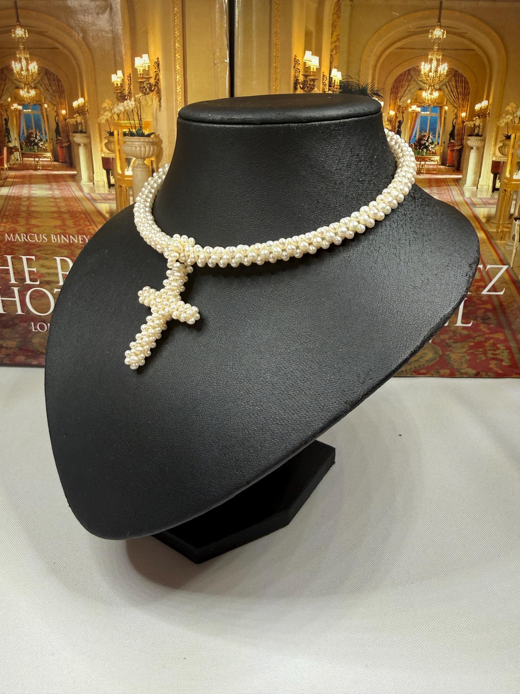 Freshwater Pearl Woven Choker with Detachable Cross - 14ct - N114