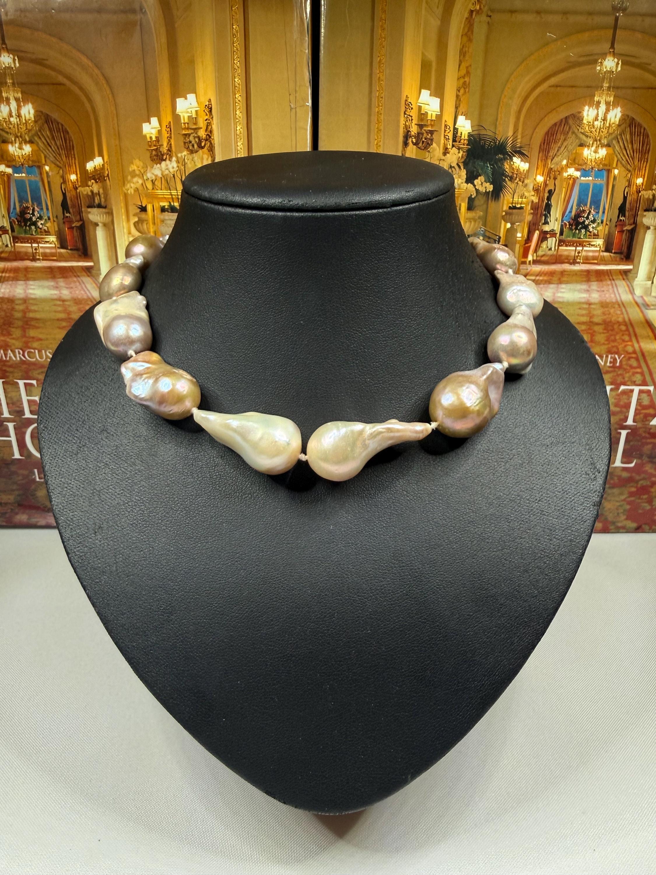 Vintage Huge Graduated Real Saltwater Keshi Pearl Necklace- N-123