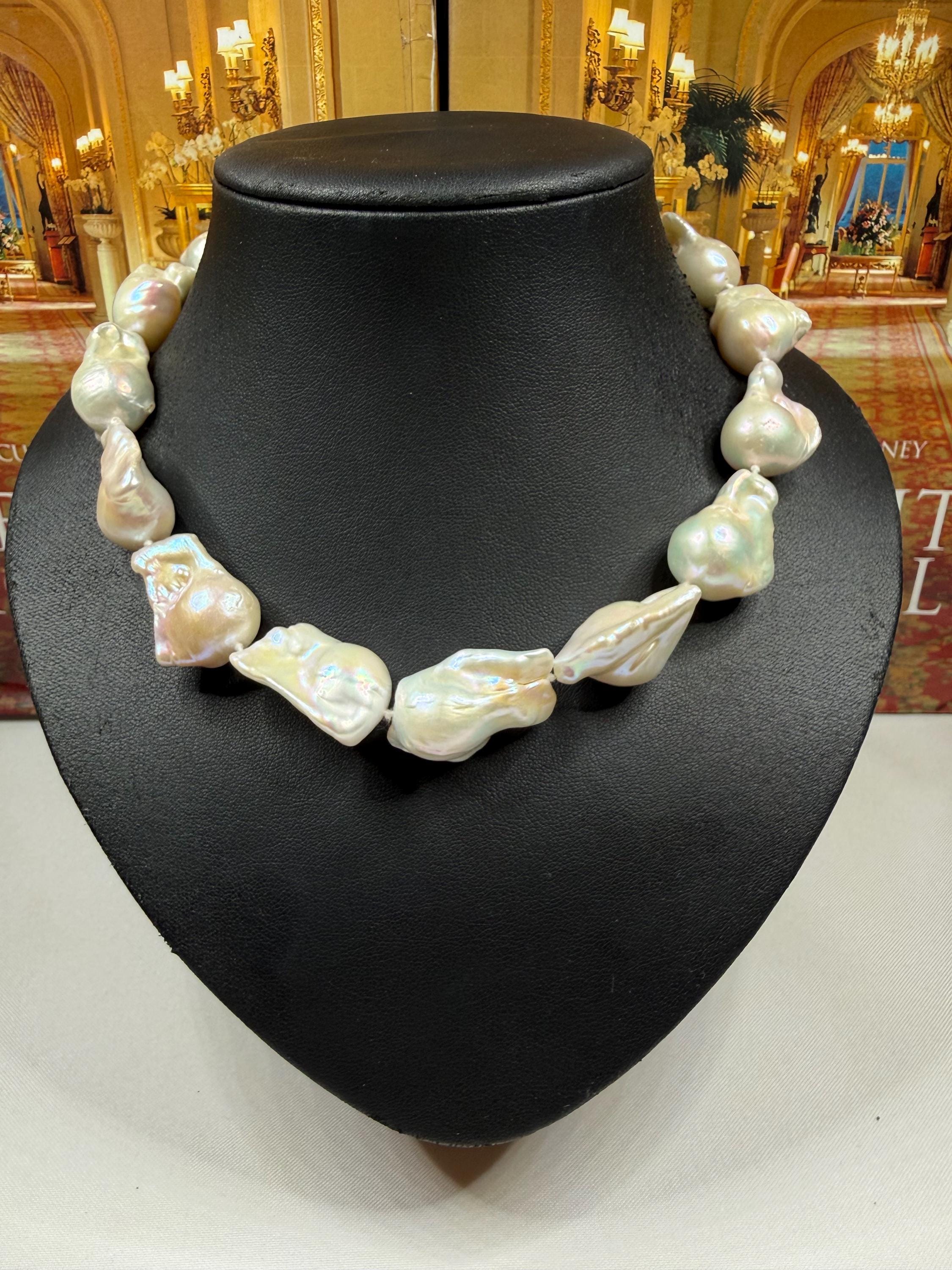 Huge Saltwater Keshi Pearl Necklace Magnectic Clasp N-124