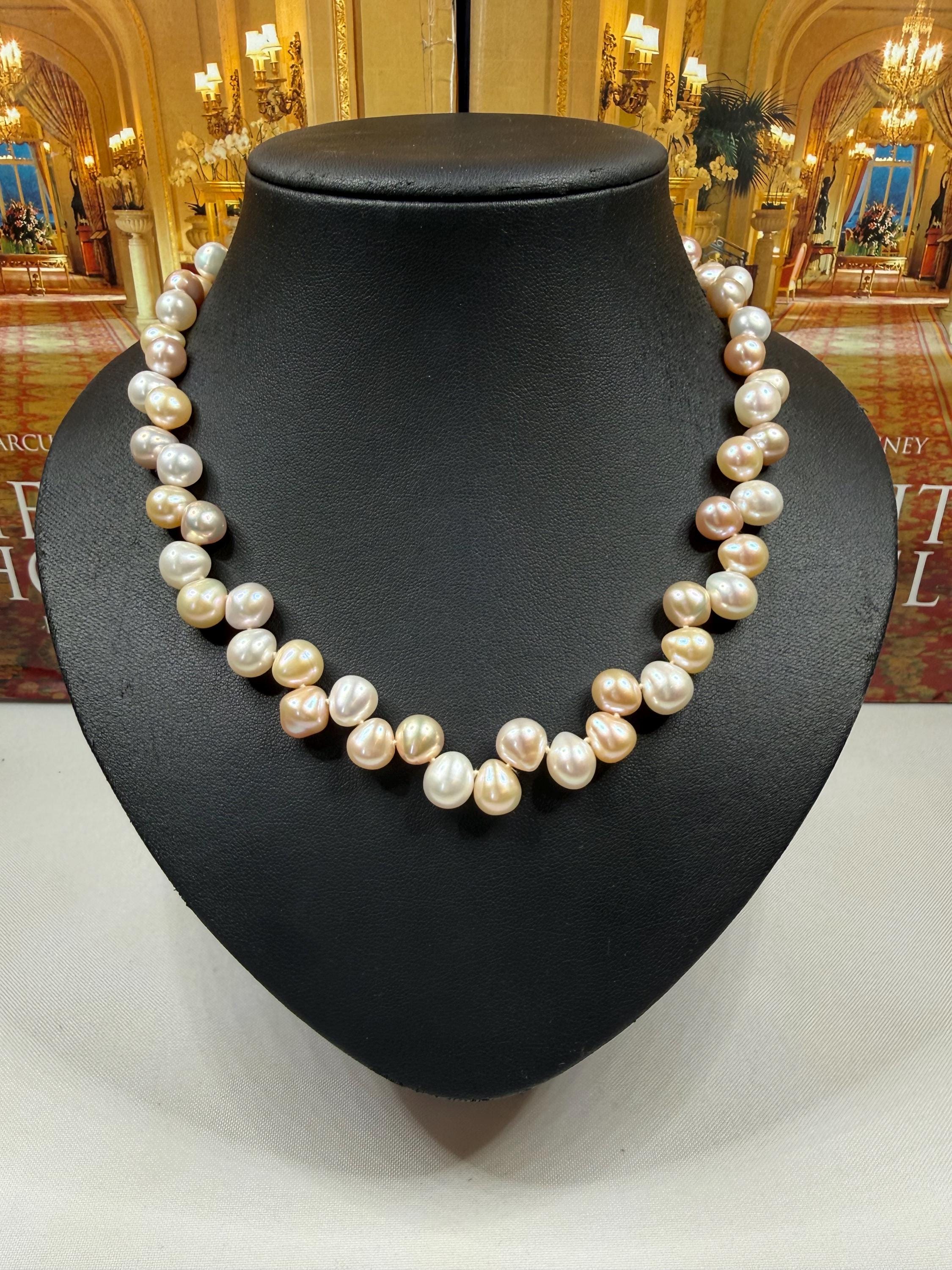 Peach, White & Gold Freshwater Pearl Necklace: Silver Clasp - N121