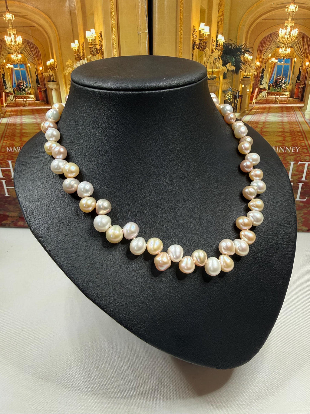 Peach, White & Gold Freshwater Pearl Necklace: Silver Clasp - N121