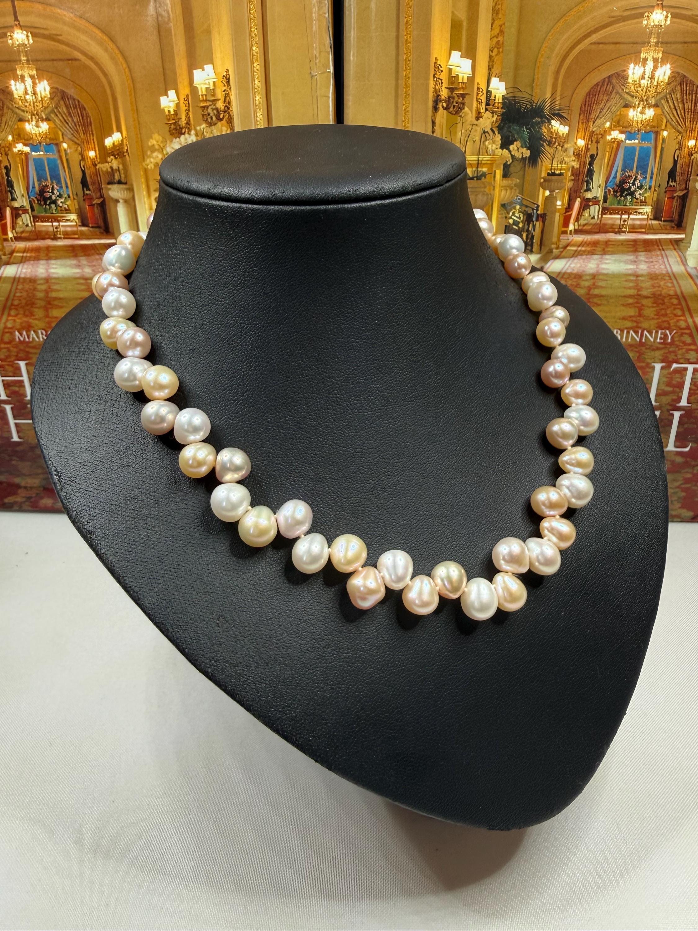 Peach, White & Gold Freshwater Pearl Necklace: Silver Clasp - N121