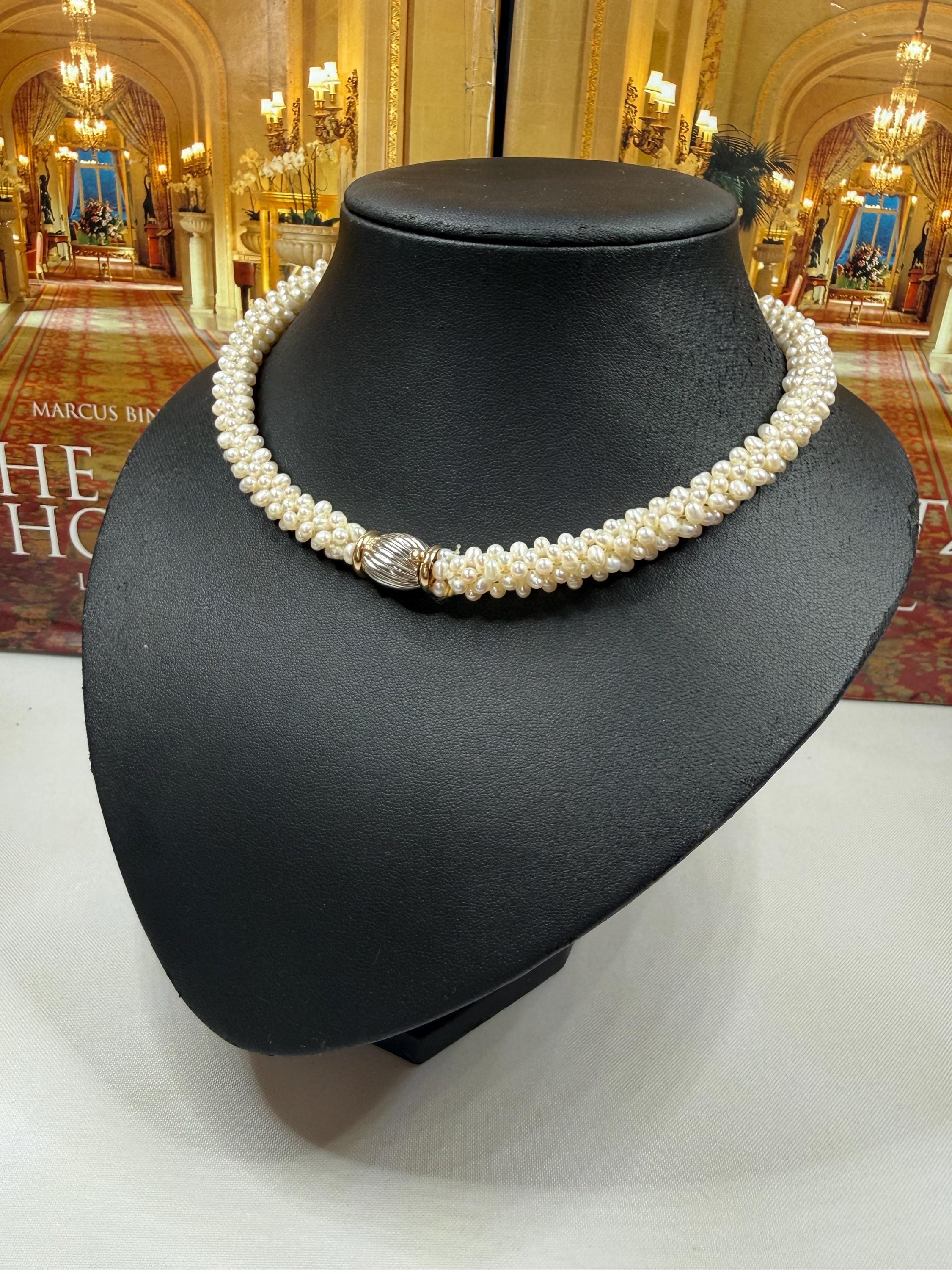 Woven Real Freshwater Pearl Necklace Choker 14ct Clasp Gift Idea - N113