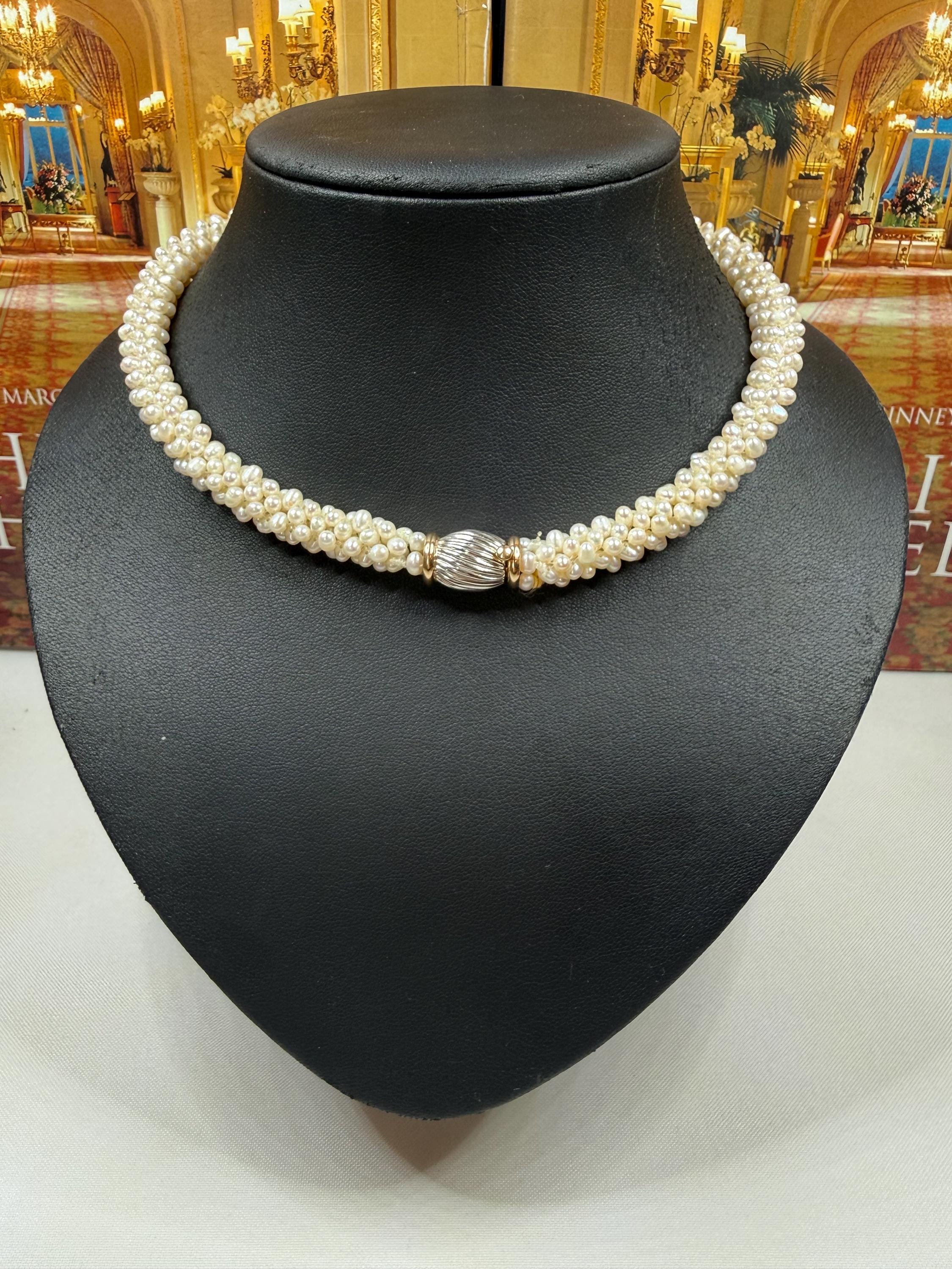 Woven Real Freshwater Pearl Necklace Choker 14ct Clasp Gift Idea - N113
