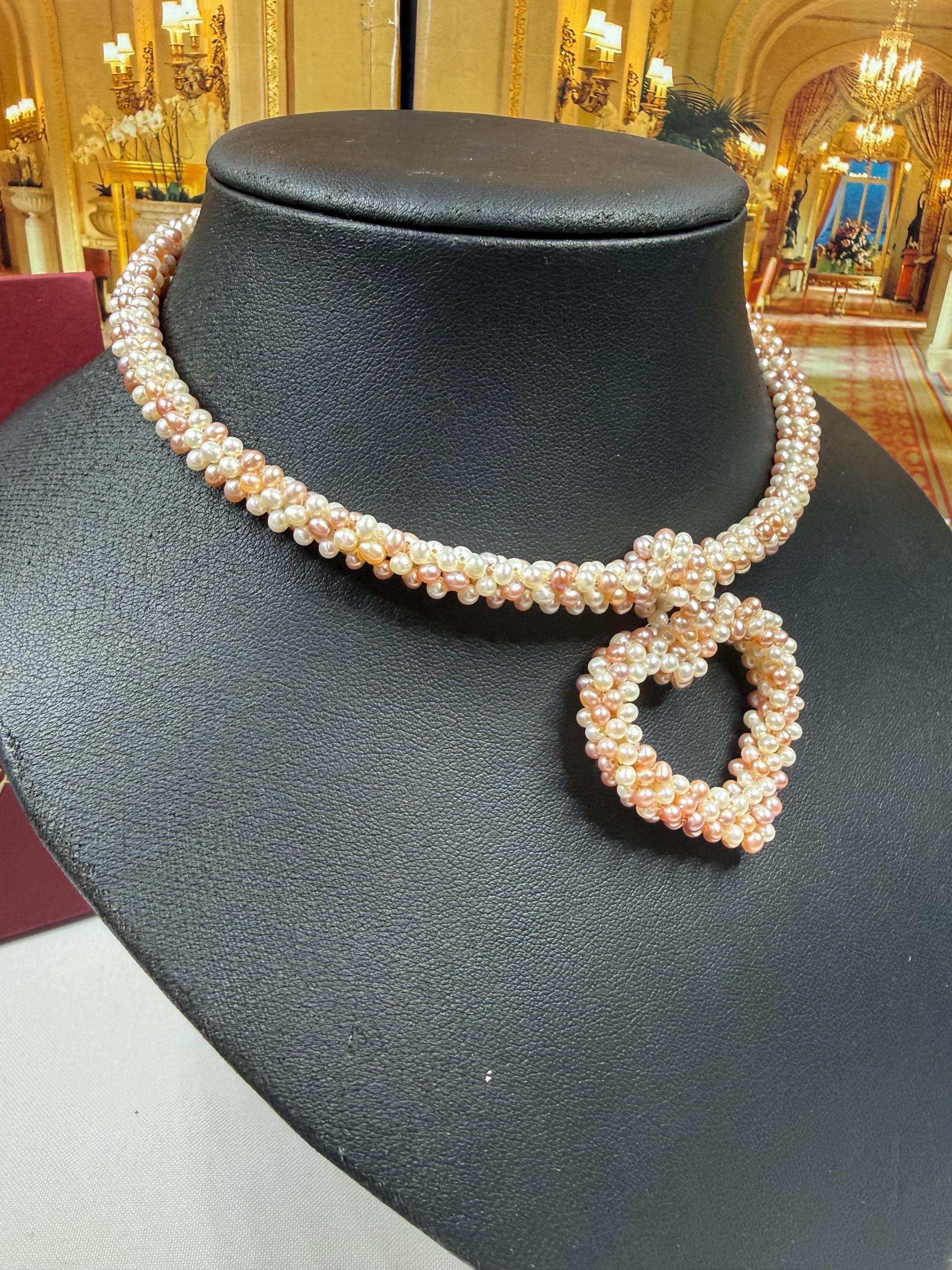 New Woven Pink Freshwater Pearl Heart Collar Necklace - N116