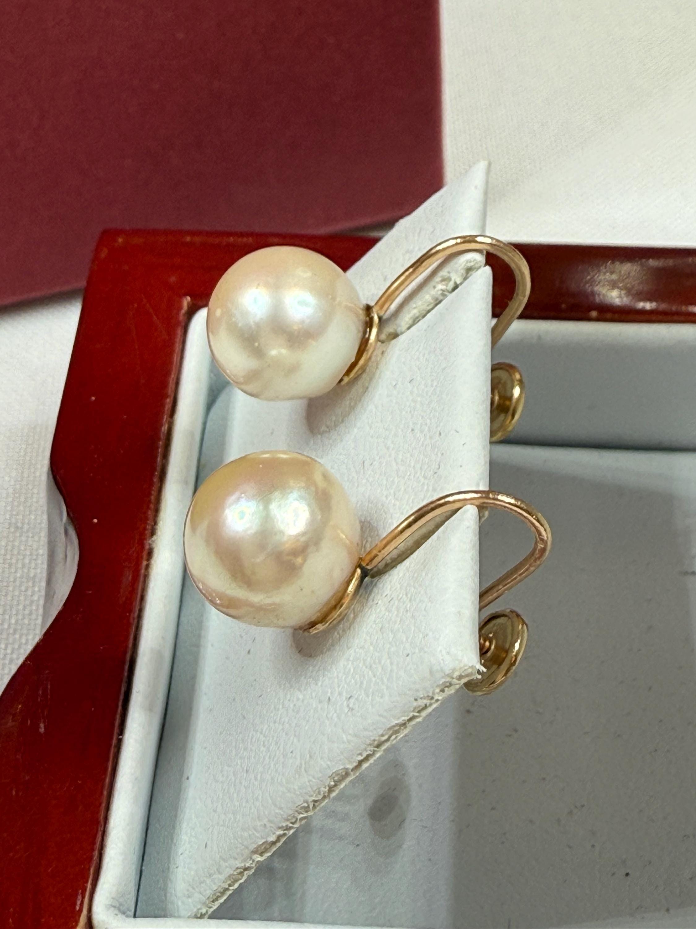 Vintage 1950s 14ct Gold South Sea Pearl Non-Pierced Earrings - E098