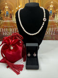 Vintage 9ct Gold Amethyst Japanese Saltwater Akoya Pearl Necklace and Earring  Set Boxed - N024