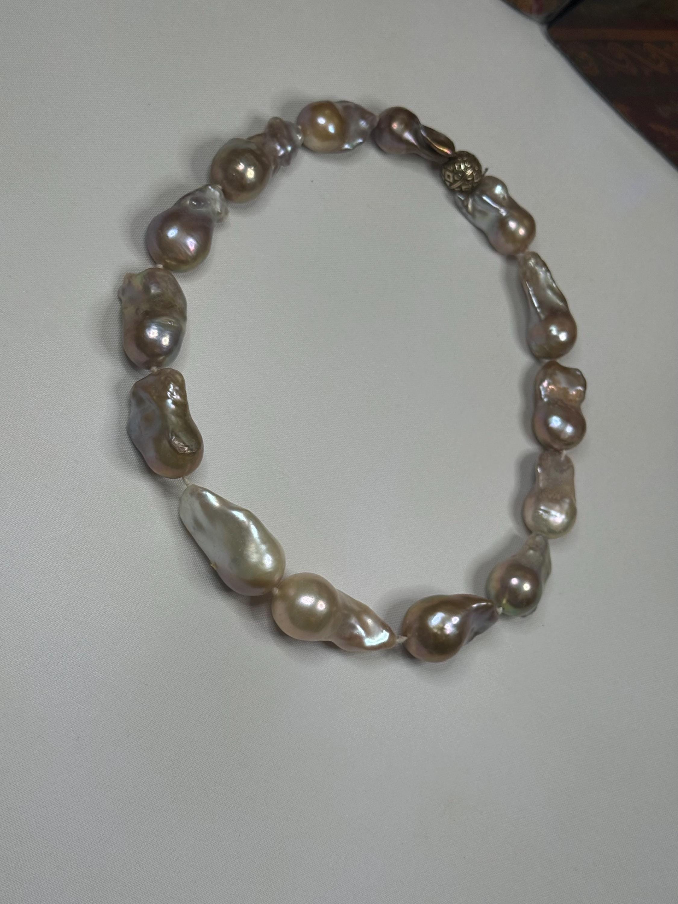 Vintage Huge Graduated Real Saltwater Keshi Pearl Necklace- N-123