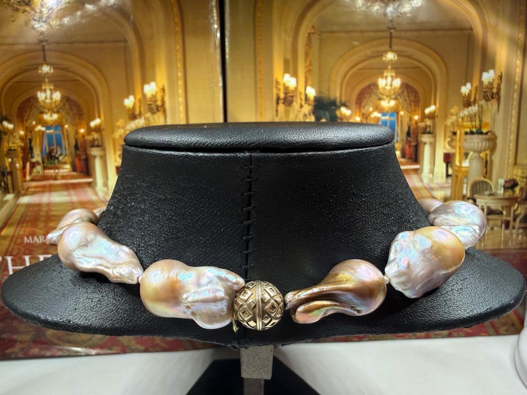 Vintage Huge Graduated Real Saltwater Keshi Pearl Necklace- N-123