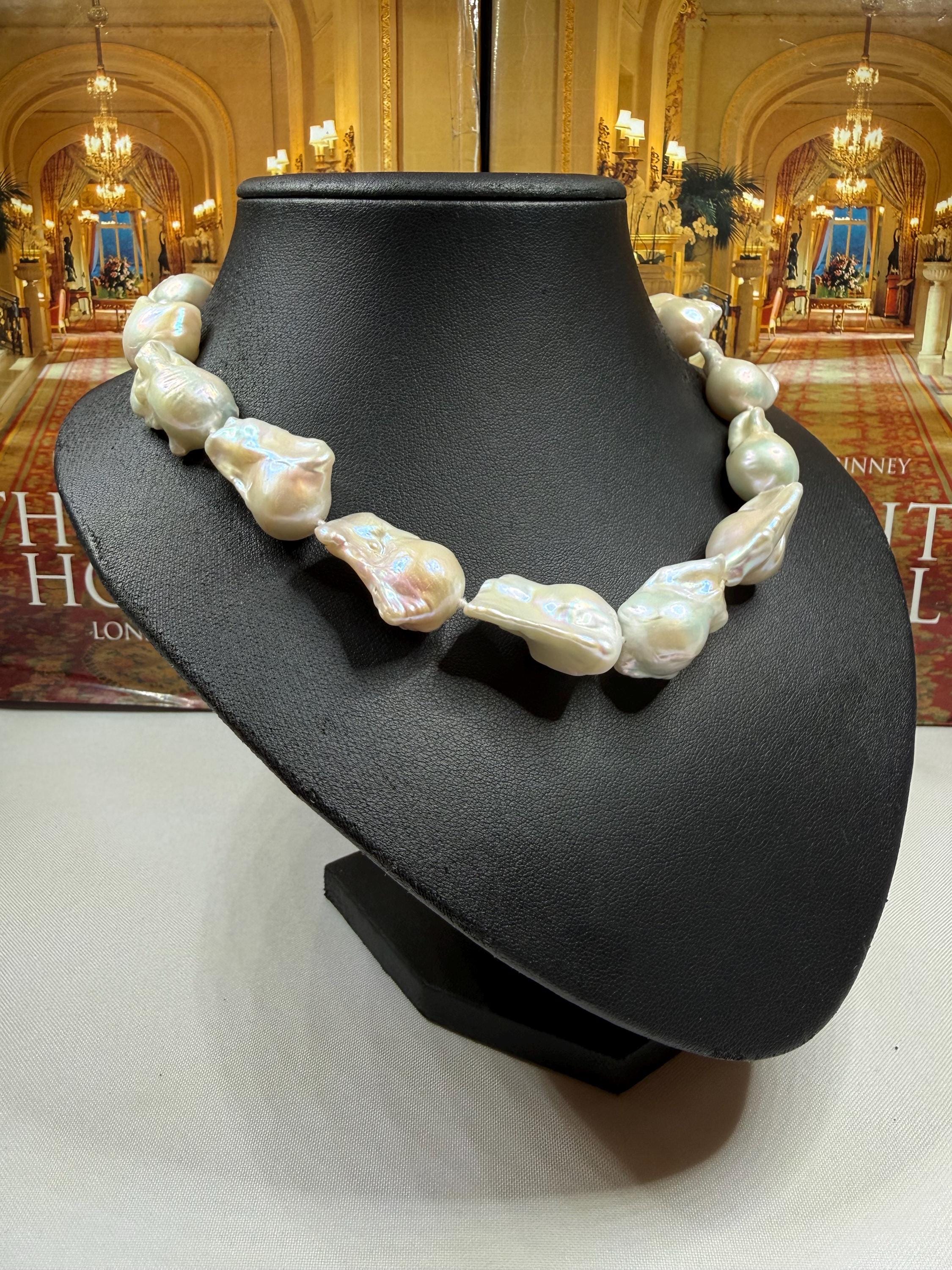 Huge Saltwater Keshi Pearl Necklace Magnectic Clasp N-124