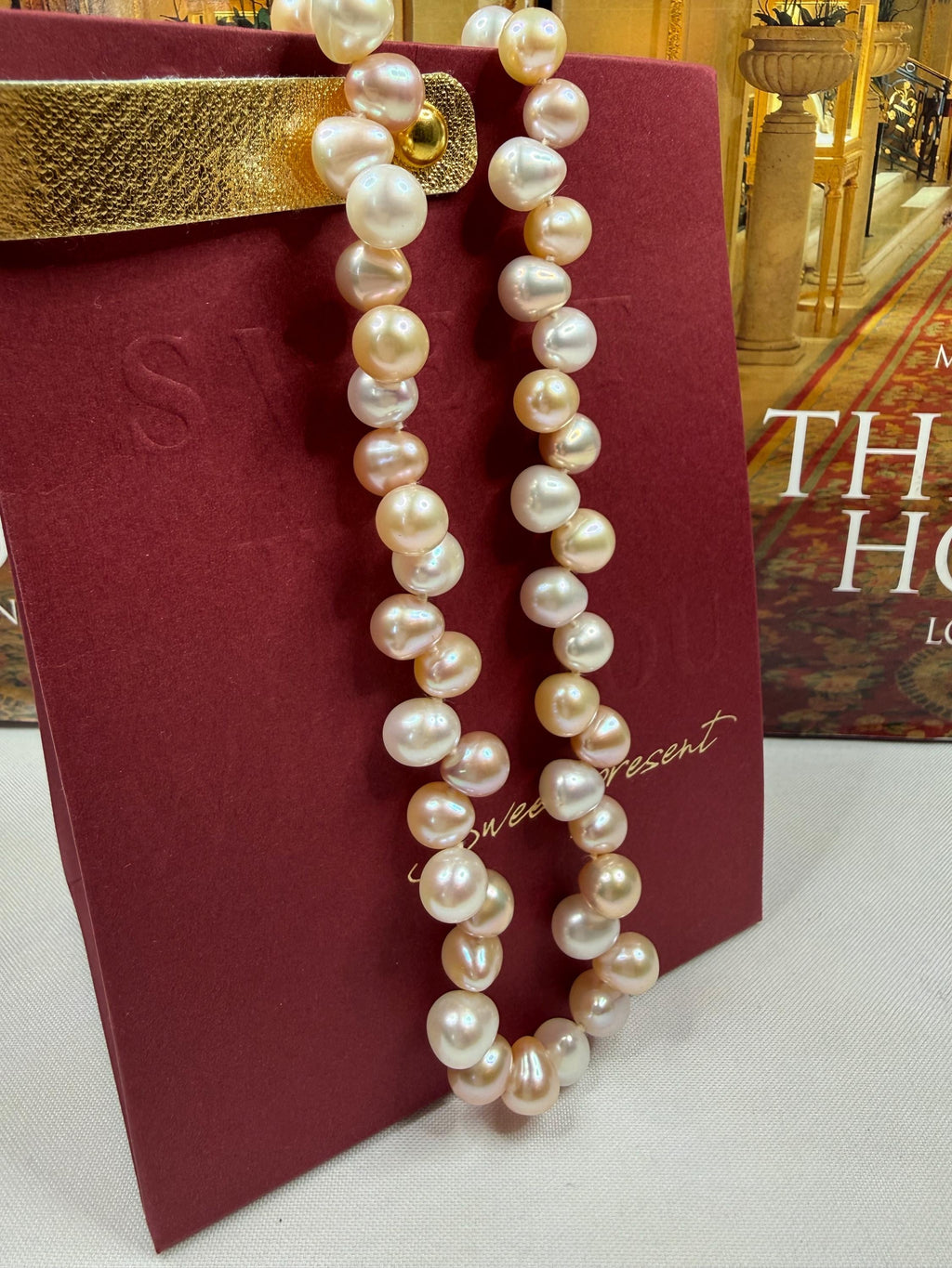 Peach, White & Gold Freshwater Pearl Necklace: Silver Clasp - N121