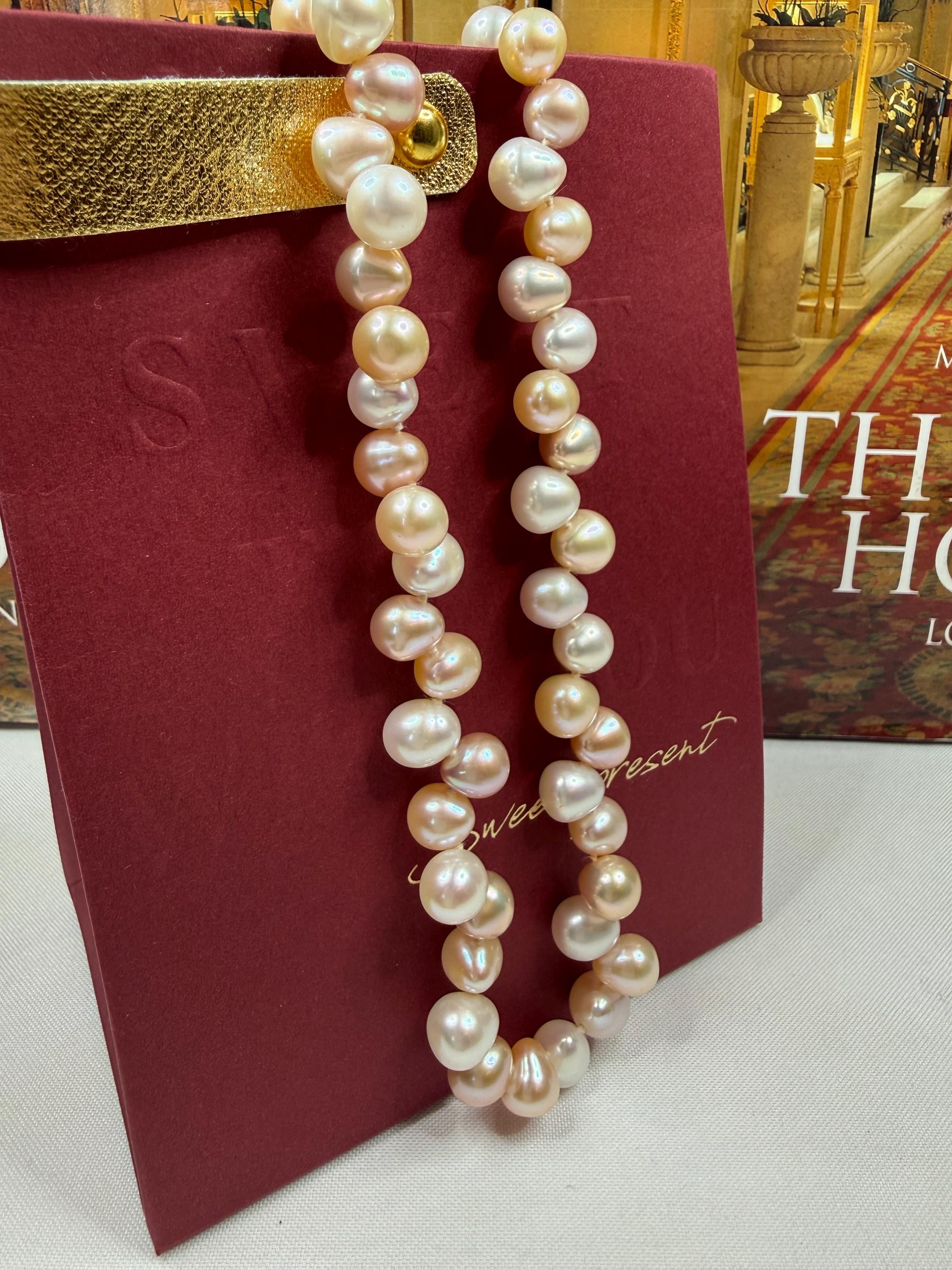 Peach, White & Gold Freshwater Pearl Necklace: Silver Clasp - N121