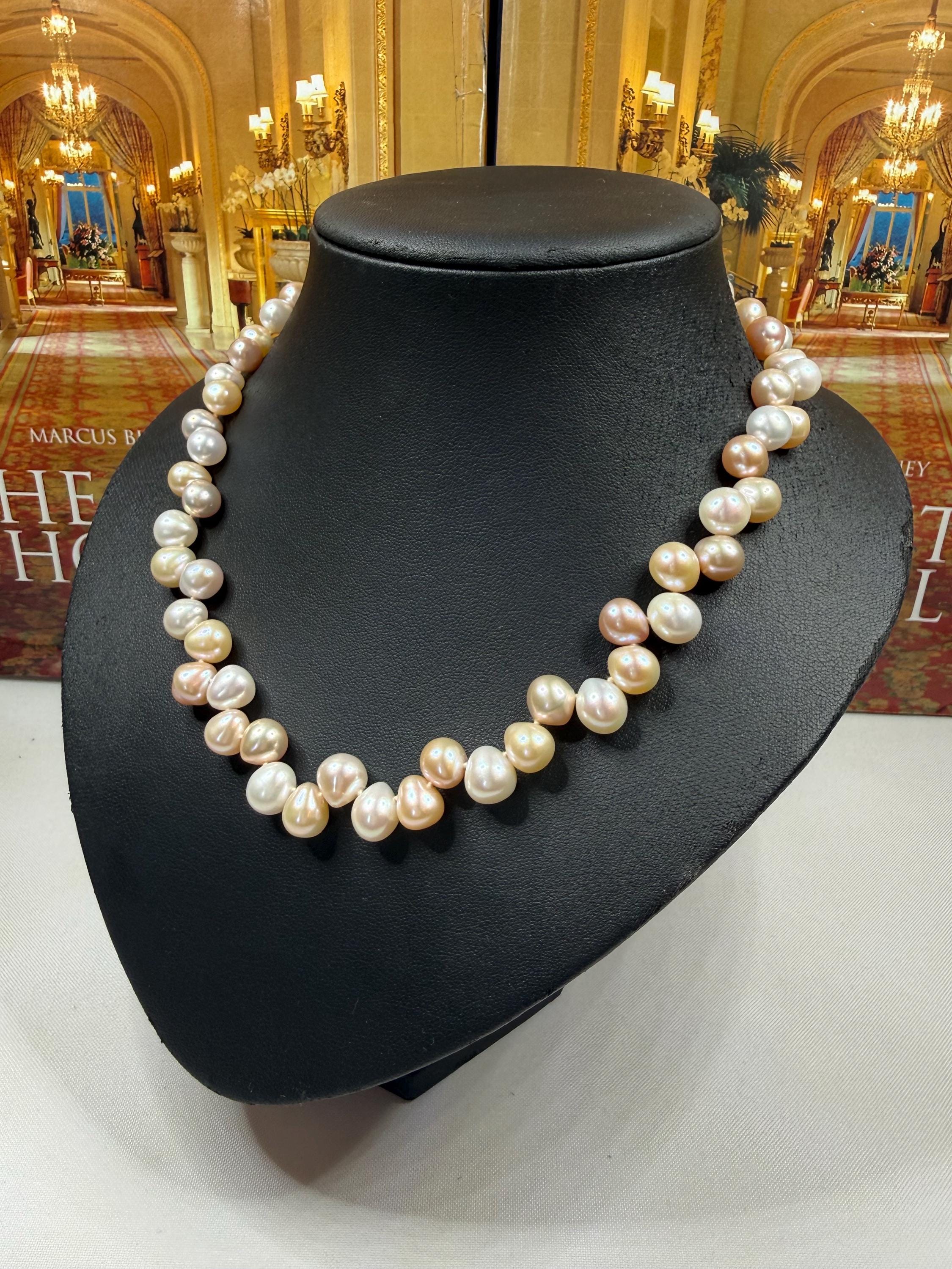 Peach, White & Gold Freshwater Pearl Necklace: Silver Clasp - N121