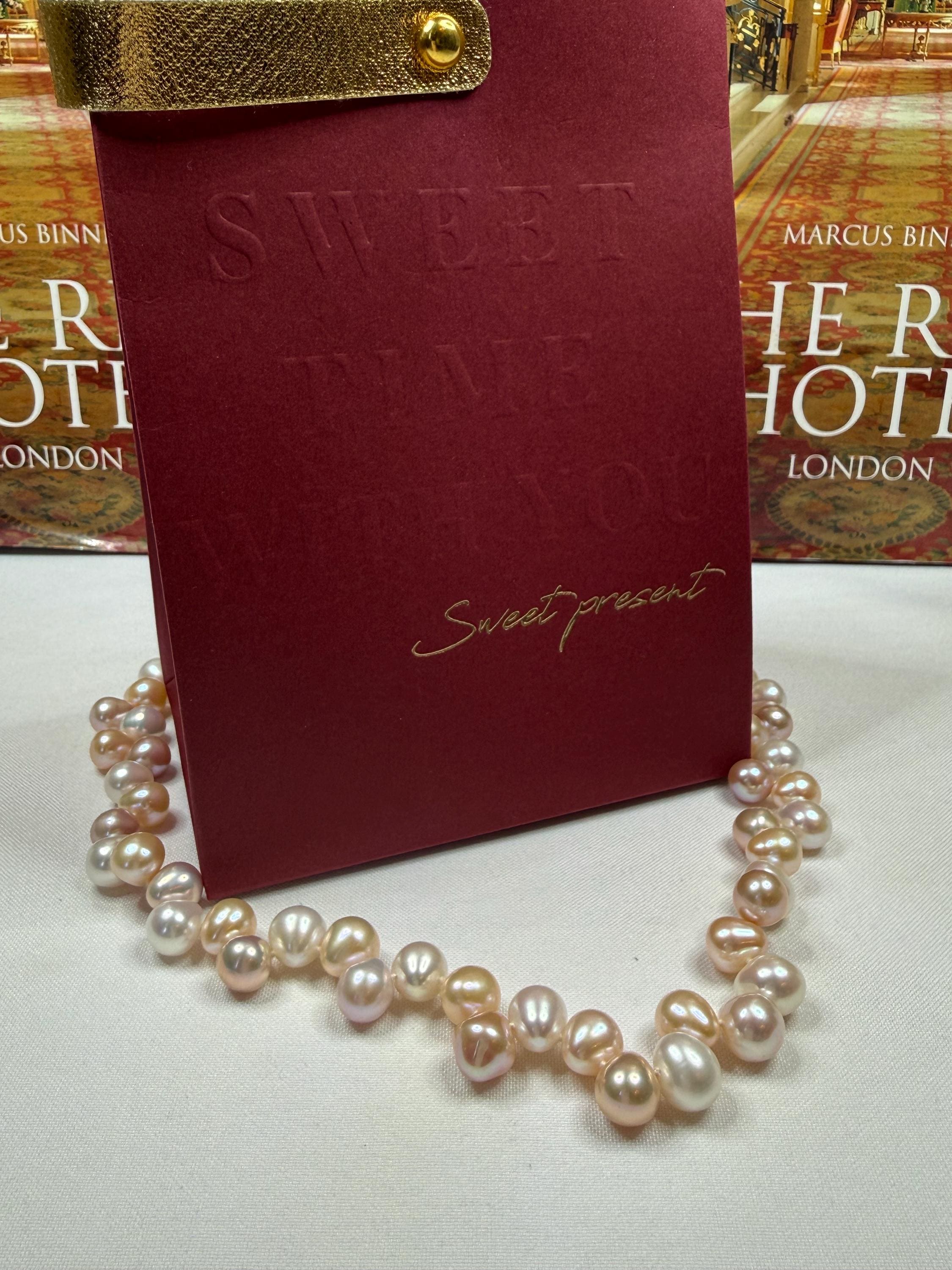 Peach, White & Gold Freshwater Pearl Necklace: Silver Clasp - N121
