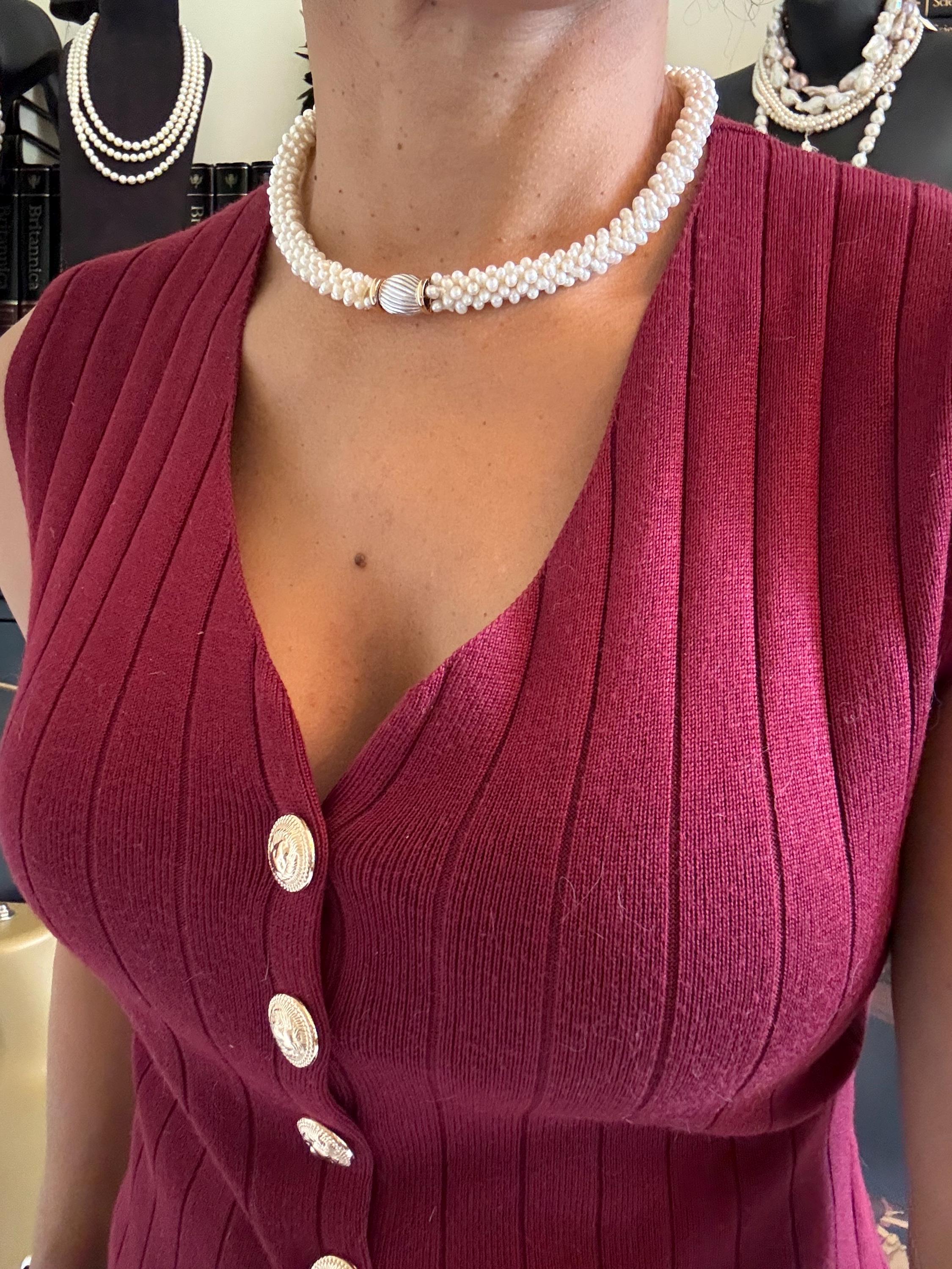 Woven Real Freshwater Pearl Necklace Choker 14ct Clasp Gift Idea - N113
