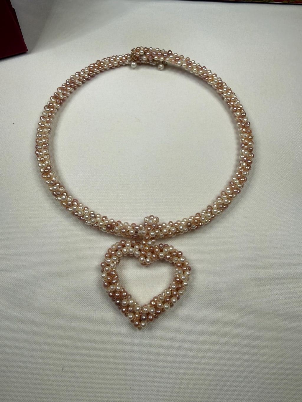 New Woven Pink Freshwater Pearl Heart Collar Necklace - N116