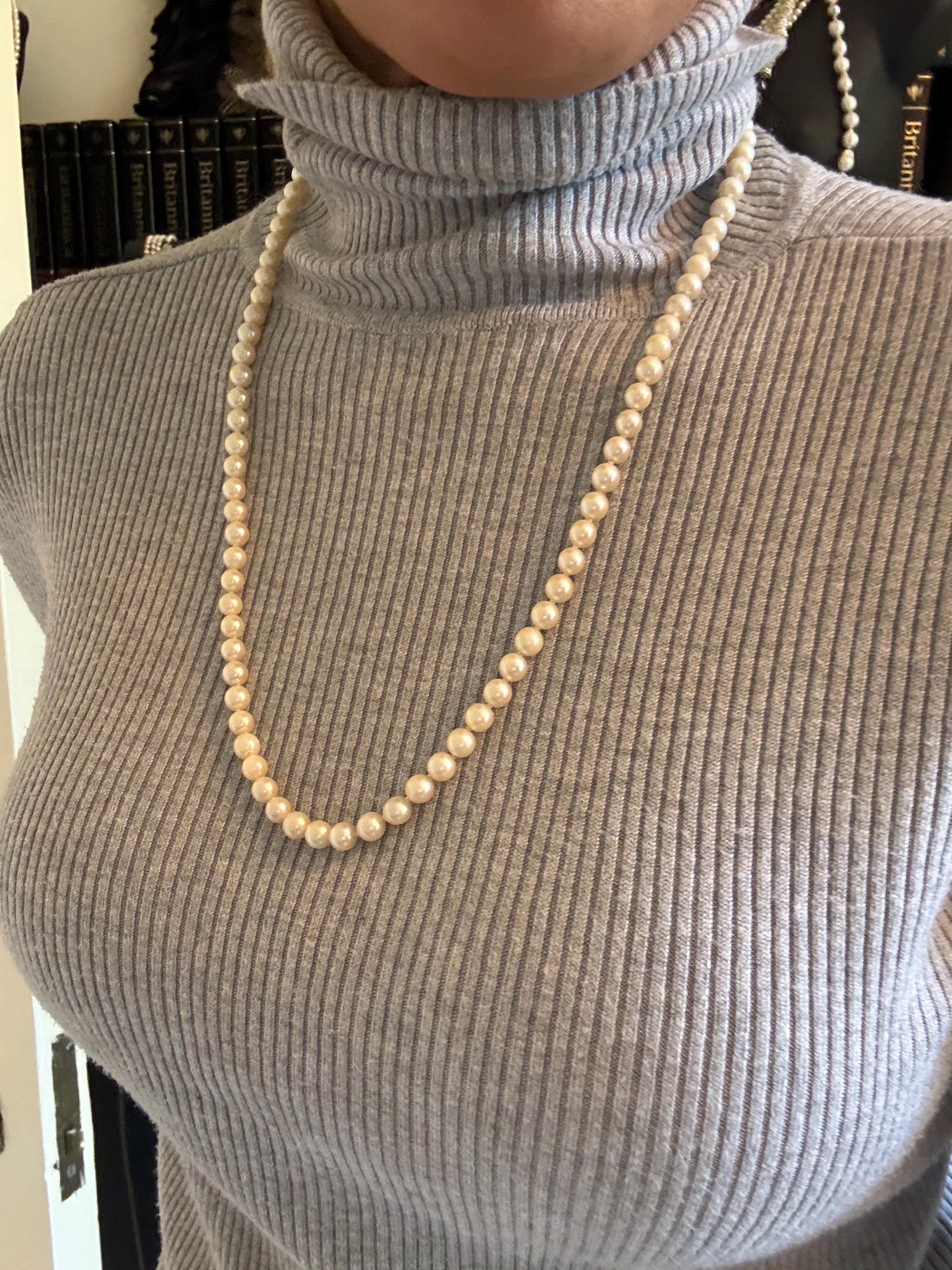 18ct Yellow Gold 25in Japanese Saltwater Akoya Pearl Necklace 6mm - N055