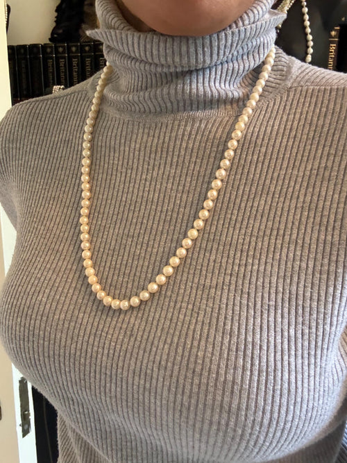 18ct Yellow Gold 25in Japanese Saltwater Akoya Pearl Necklace 6mm - N055