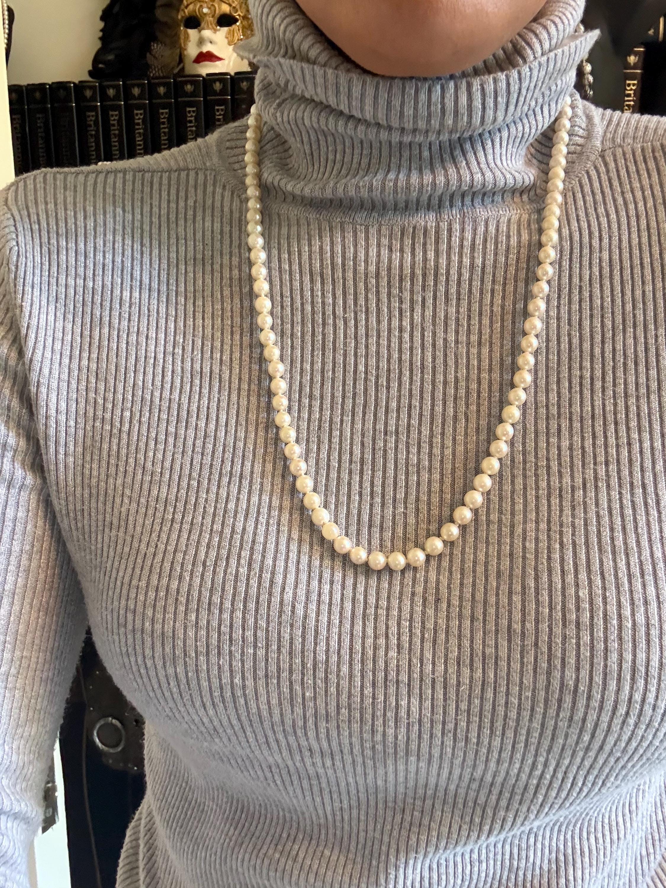 18ct Yellow Gold 25in Japanese Saltwater Akoya Pearl Necklace 6mm - N055